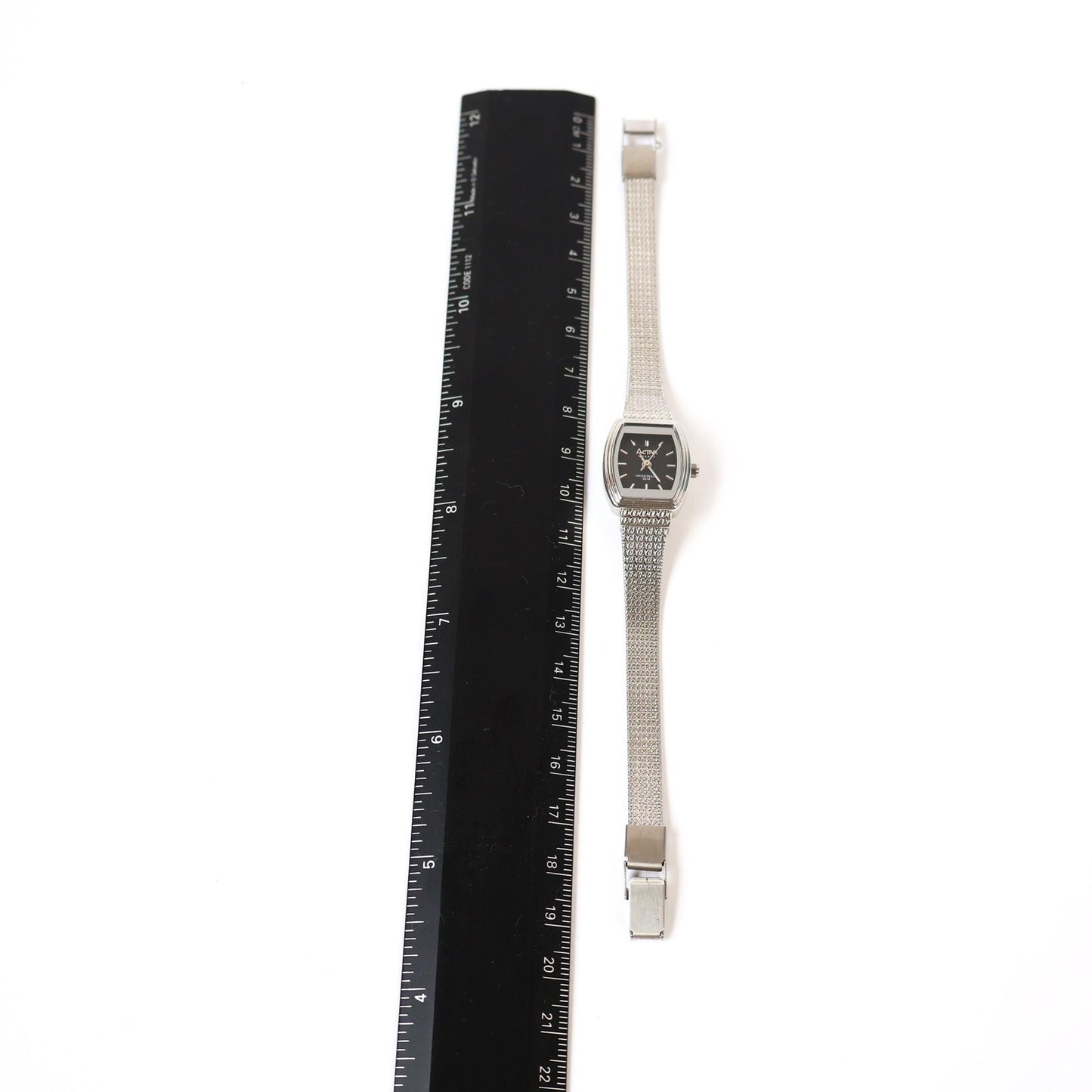 Vintage Silver Watch with Black "Rectangle" Face | ACTIVA