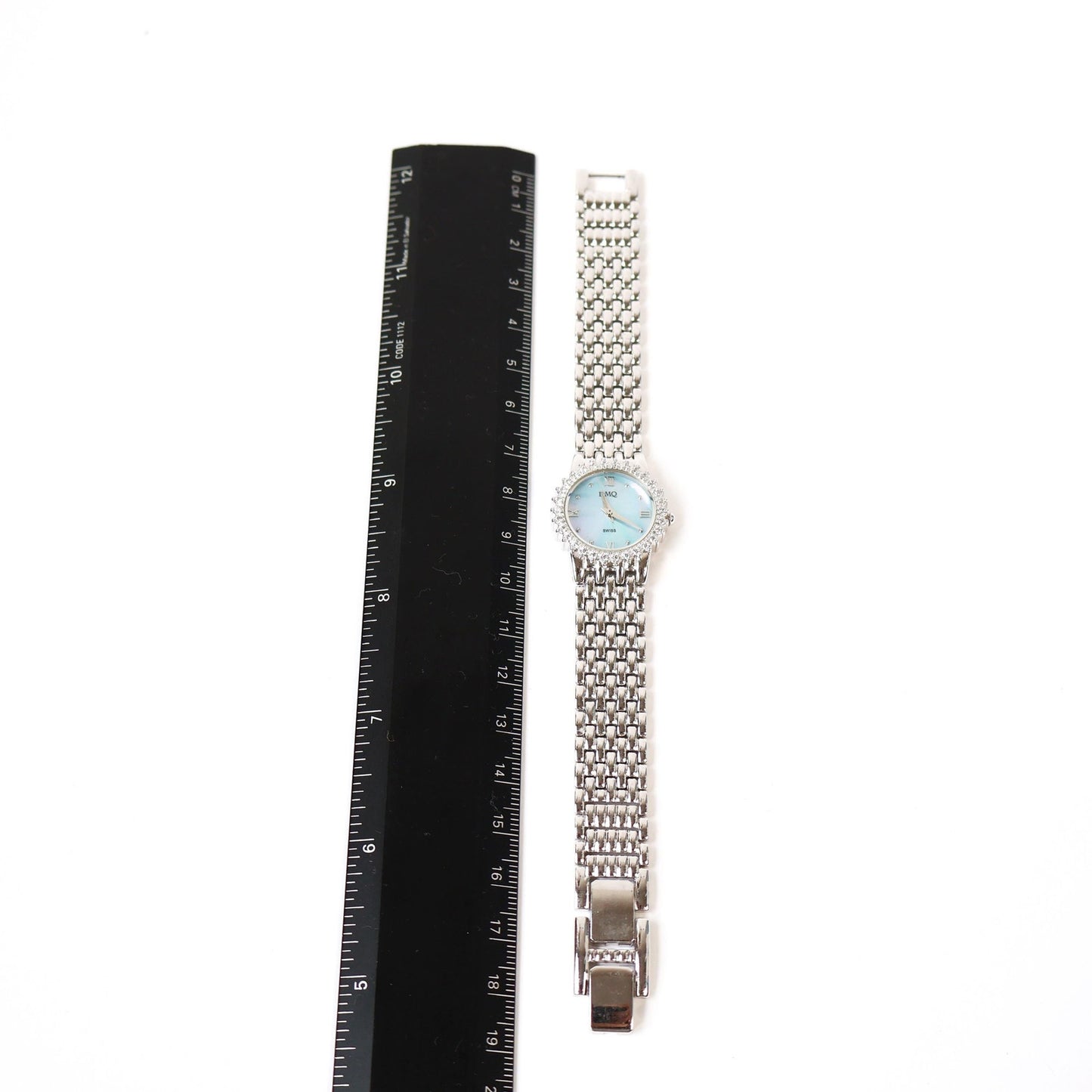 Vintage Silver Watch with Light Blue Round Face | DMQ