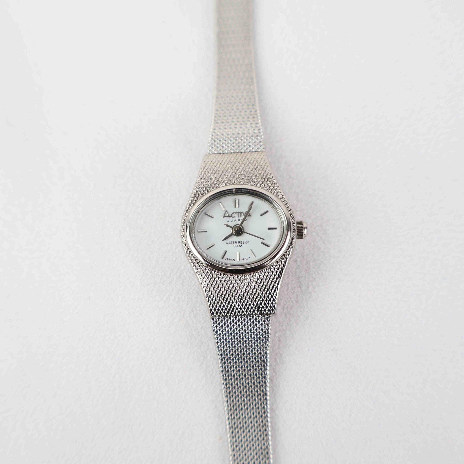 Vintage Activa Silver Tone Quartz Watch with White Face