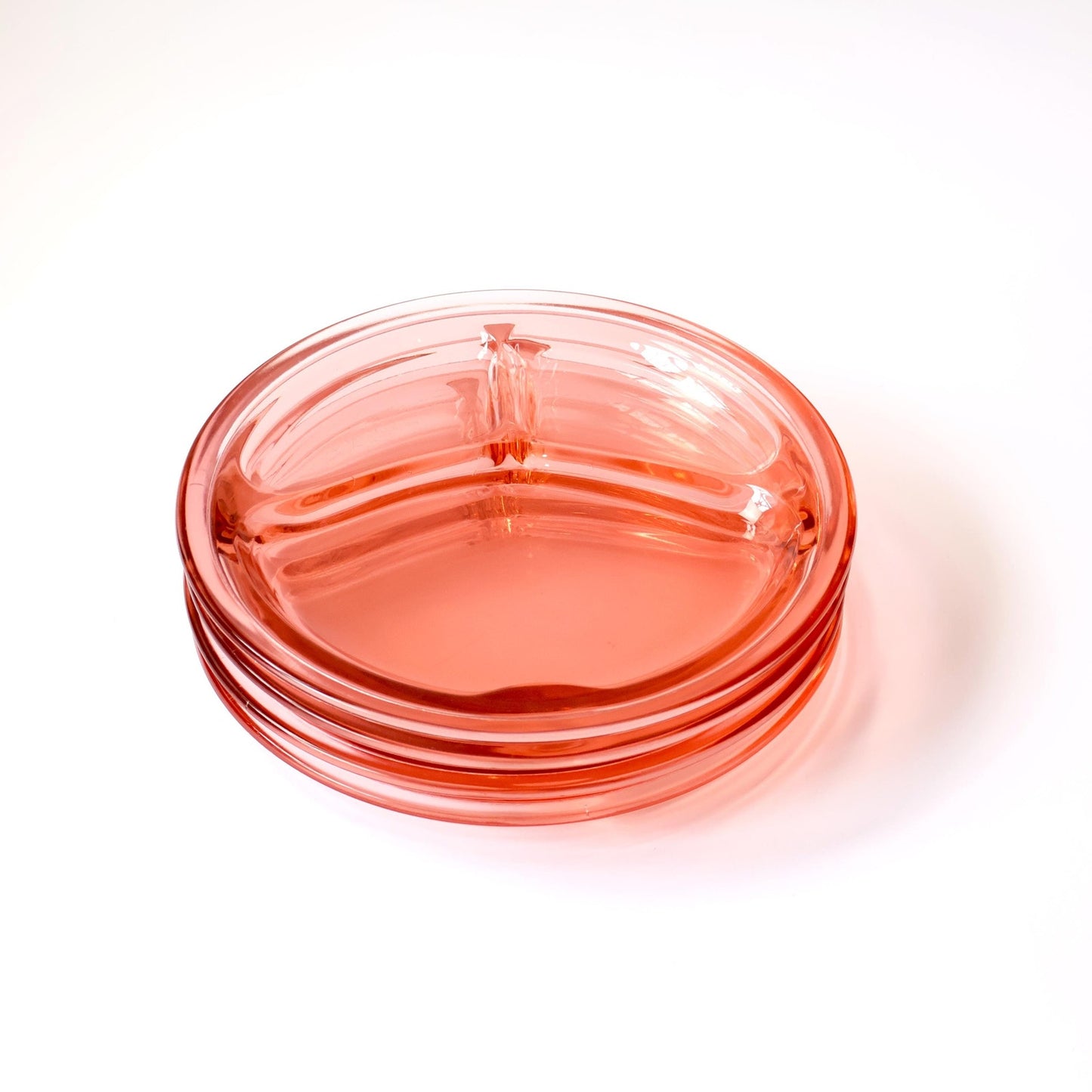Vintage Pink Glass Plates: MCM Divided Platters, Set of 4