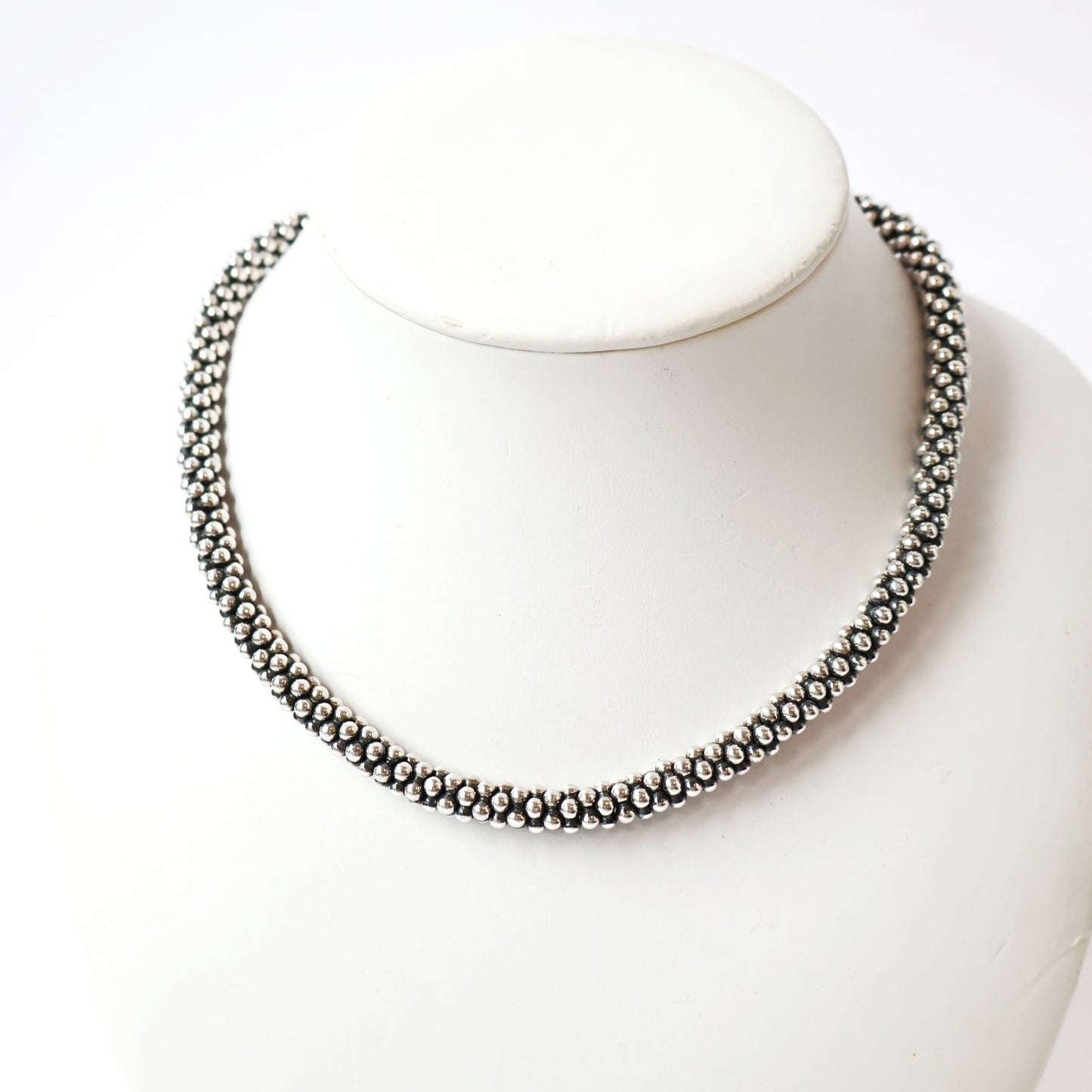 Sterling Silver Caviar Heavy Weight Necklace 16"