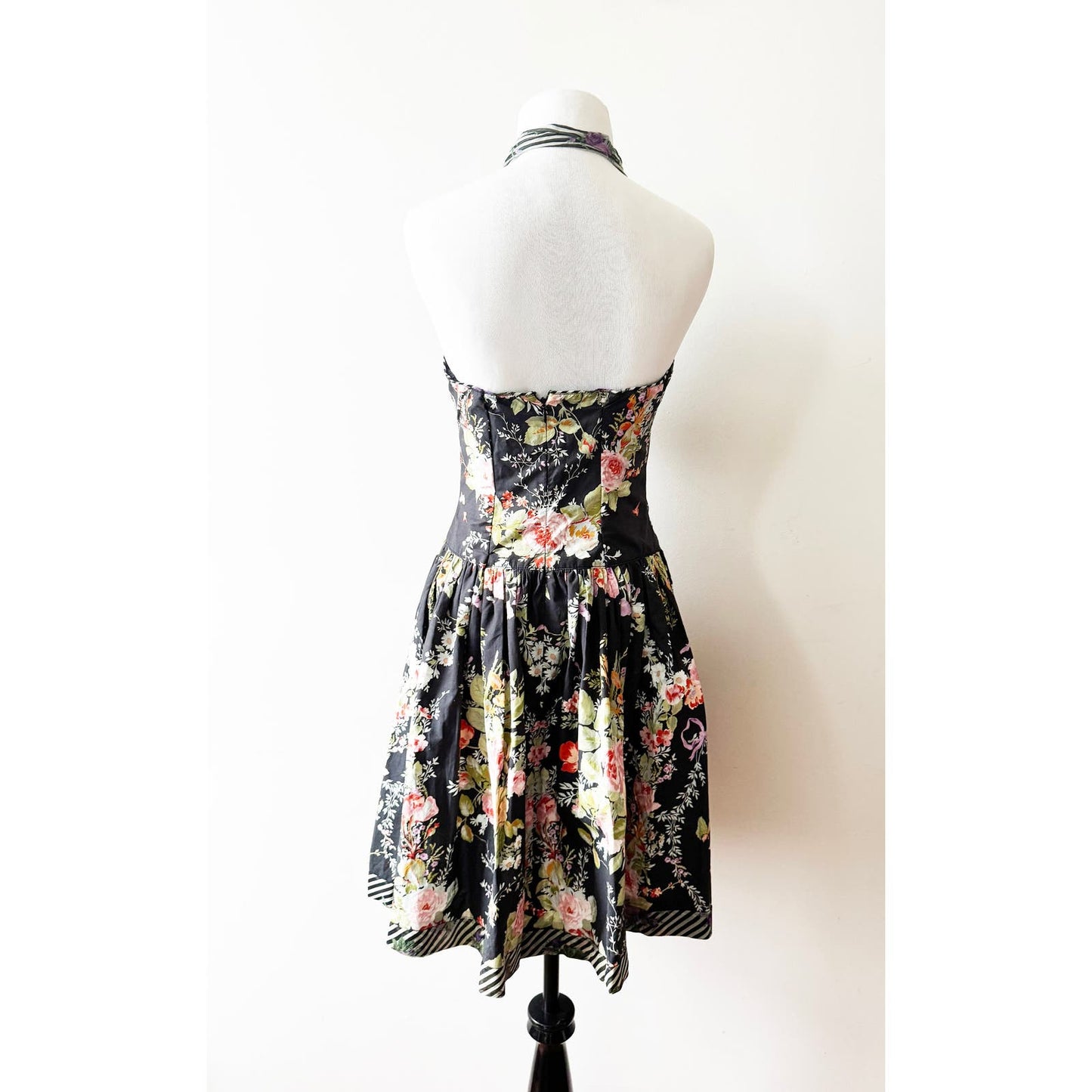 Y2k ANNA SUI Black Tie Neck Floral Dress | Size 2