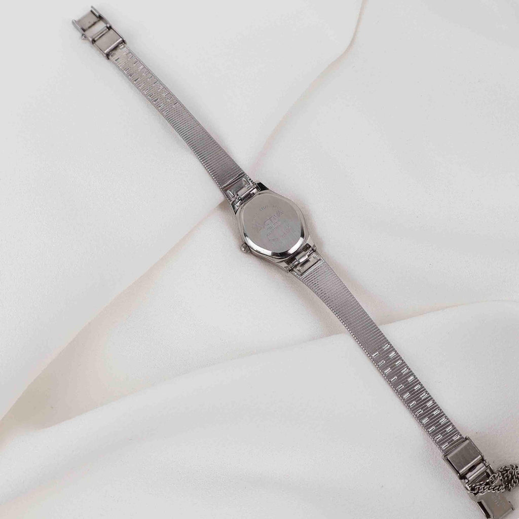 Vintage Activa Silver Tone Quartz Watch with White Face