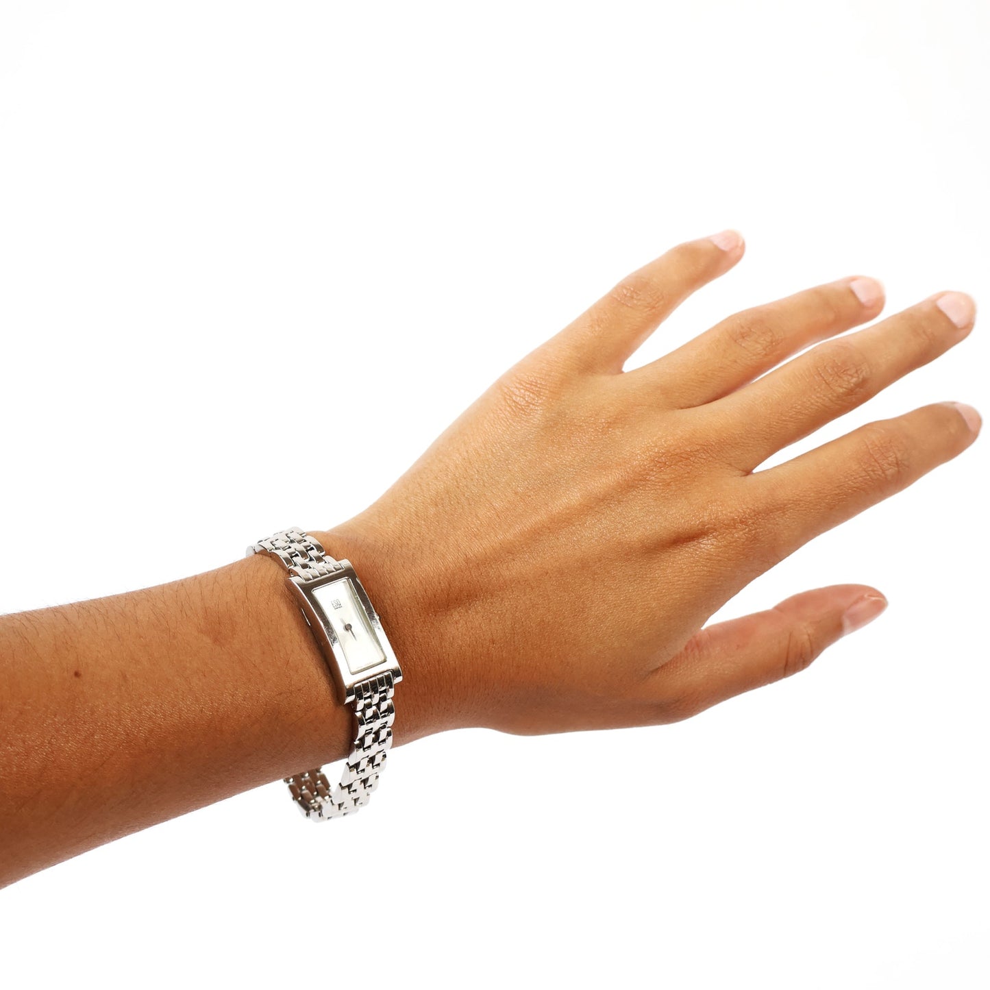Vintage Silver Watch with Metallic Rectangle Face | ESO