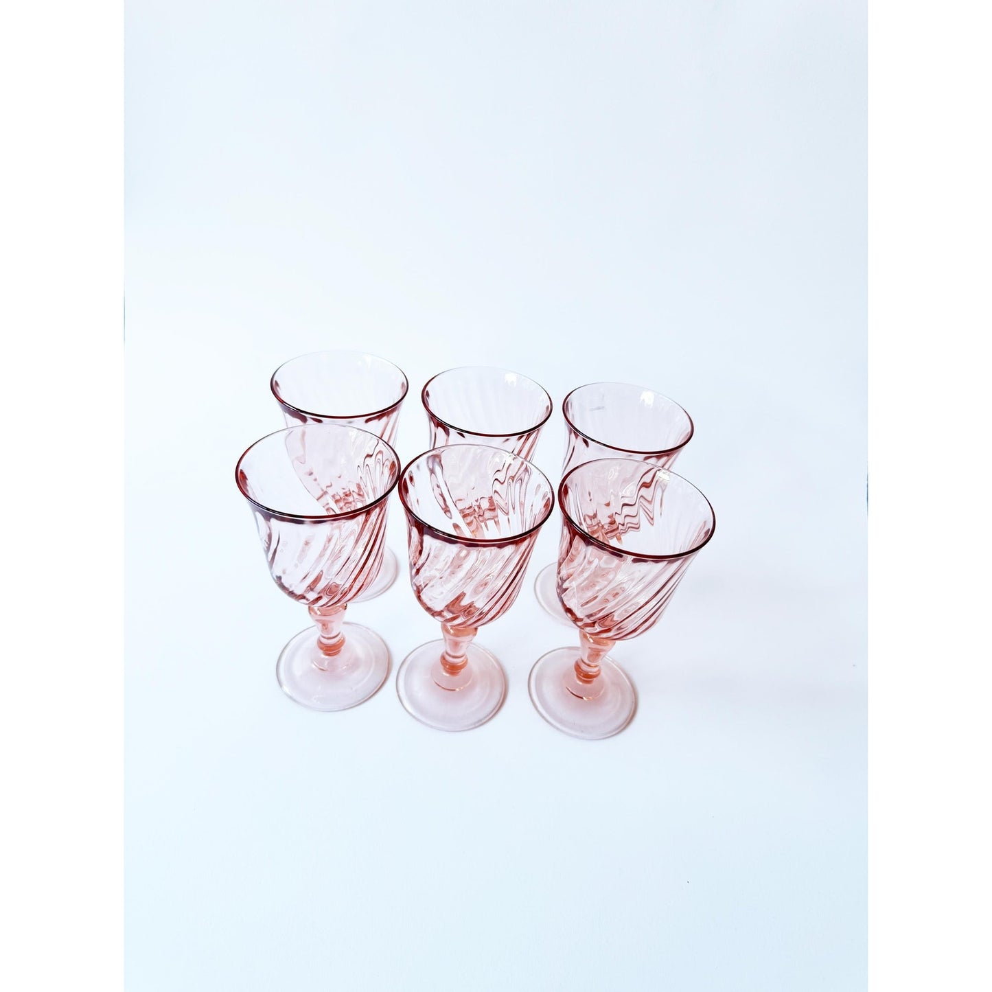 Vintage Pink Glass Twist Set of 6 Glassware | Classic Light Pink Wine Glass