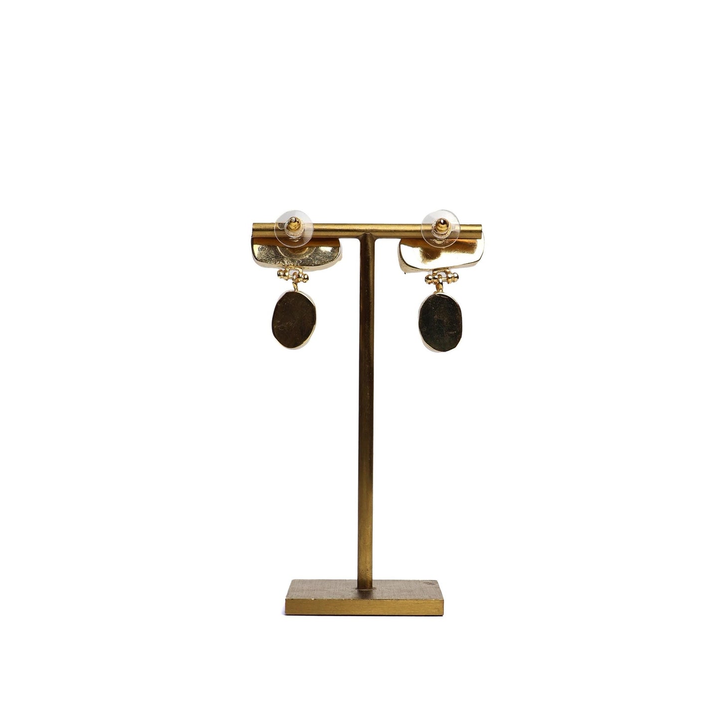 Eclectic Inventory Gold Toned Natural Stone Drop Earrings | Pearl and Amethyst Style