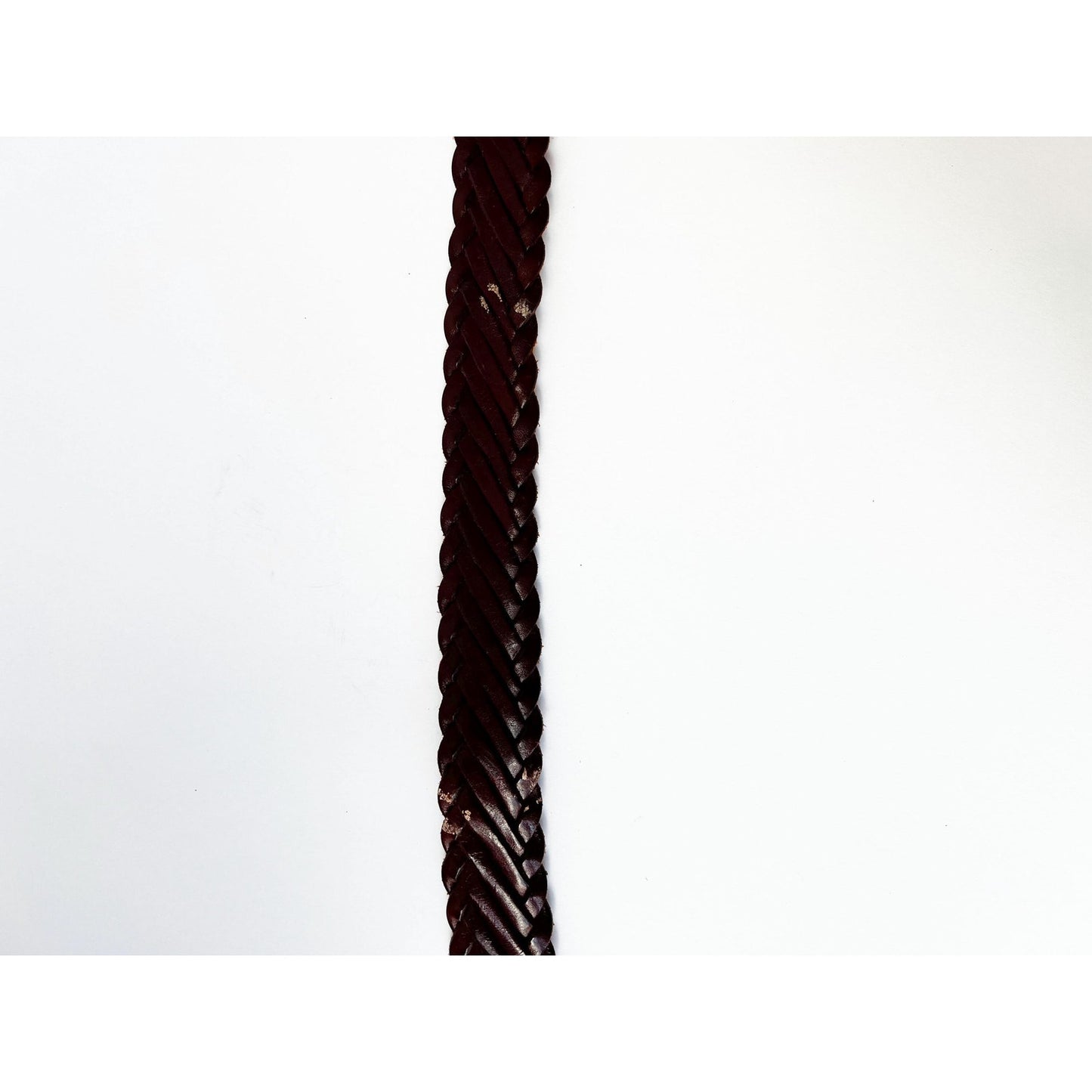 Vintage Brown Genuine Leather Woven Belt with Gold Buckle