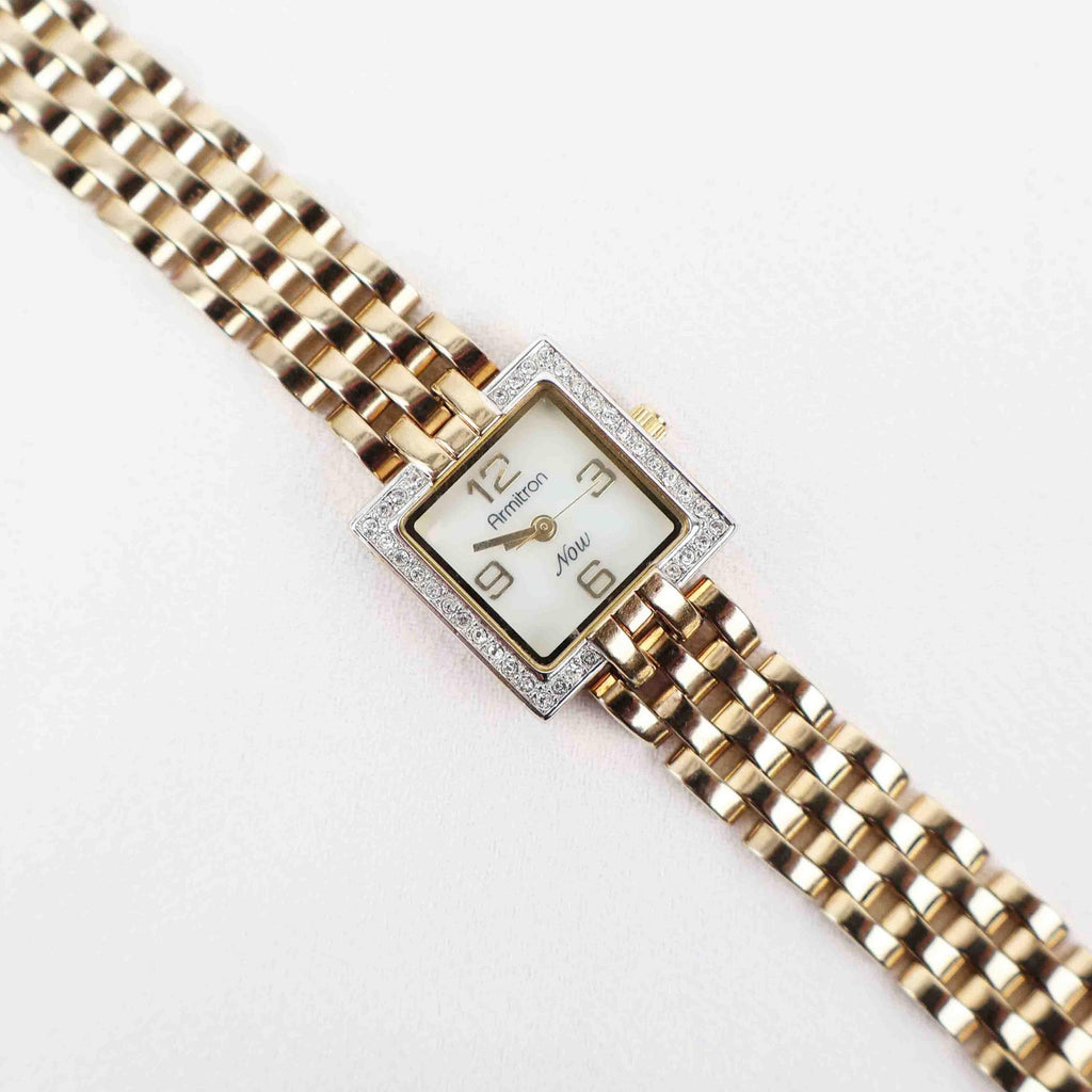 Vintage Armitron Square Face Watch – Gold Tone Bracelet (Working Battery)