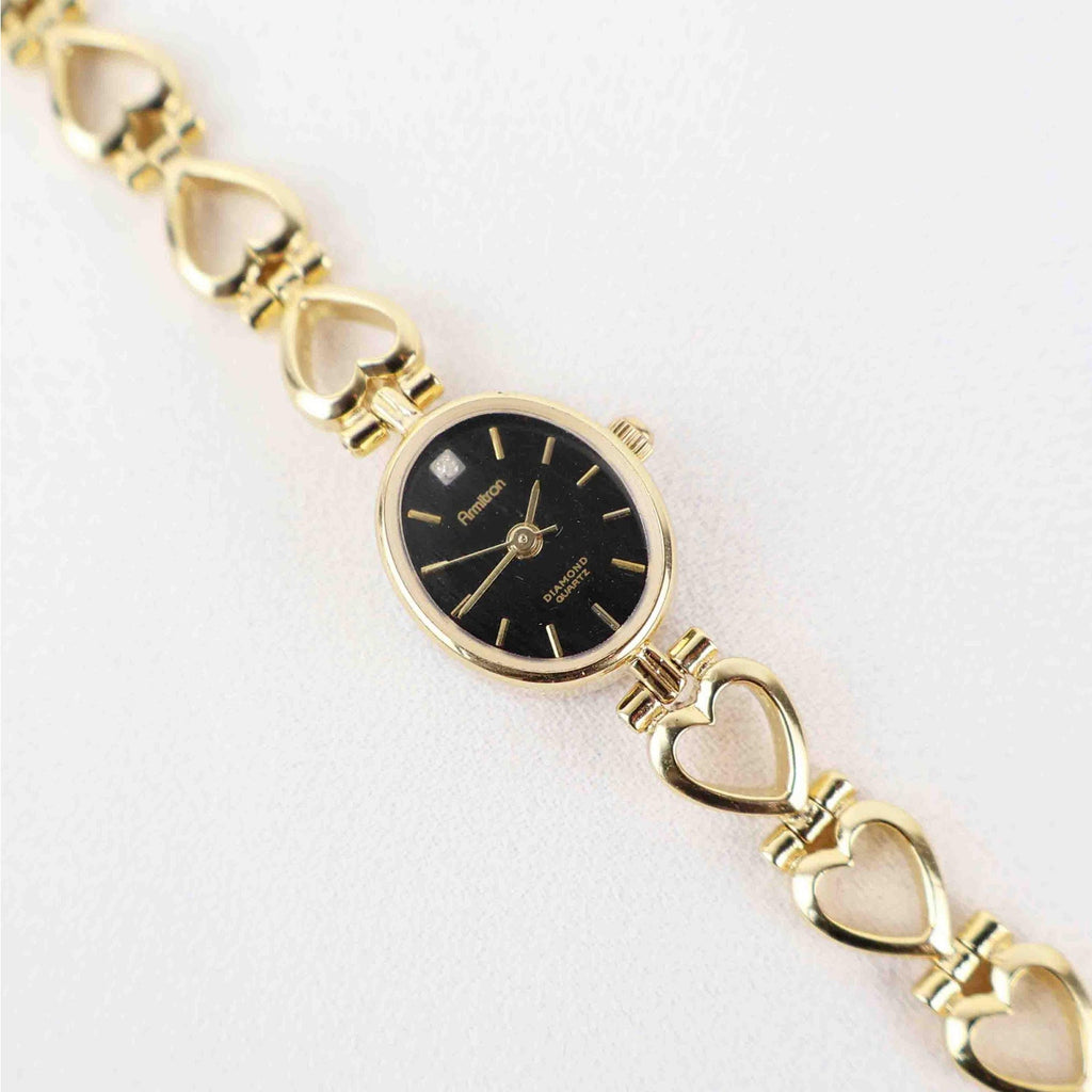 Vintage Armitron Oval Face Watch – Gold Tone Heart Bracelet (Working Battery)