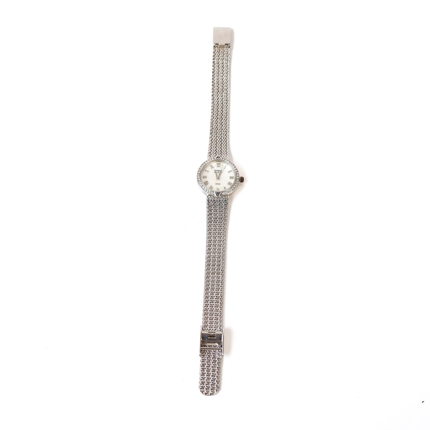 Vintage Silver Watch with White Round Face | ANNE KLEIN