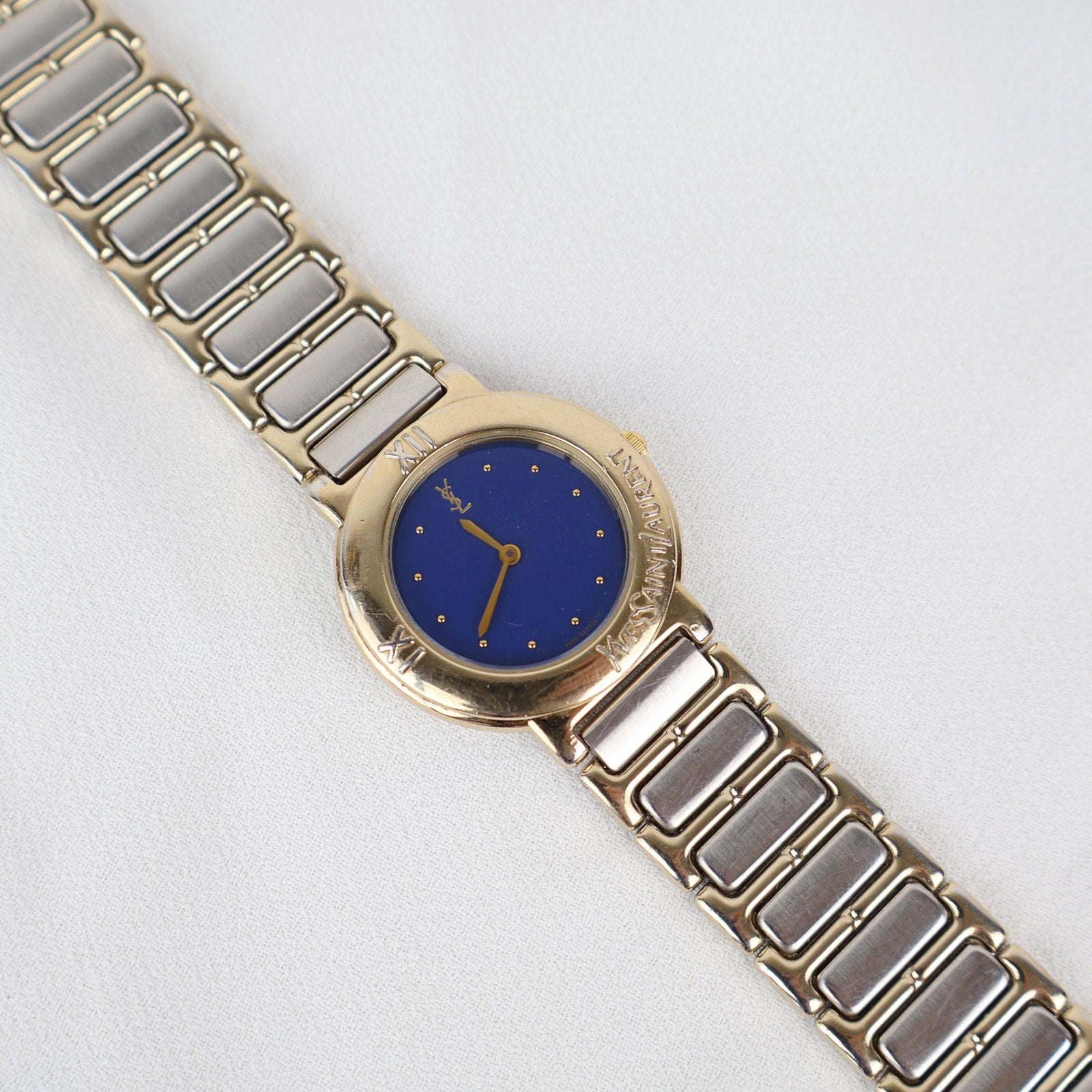 Stunning Two Tone Vintage YSL Watch with Yves Blue Face