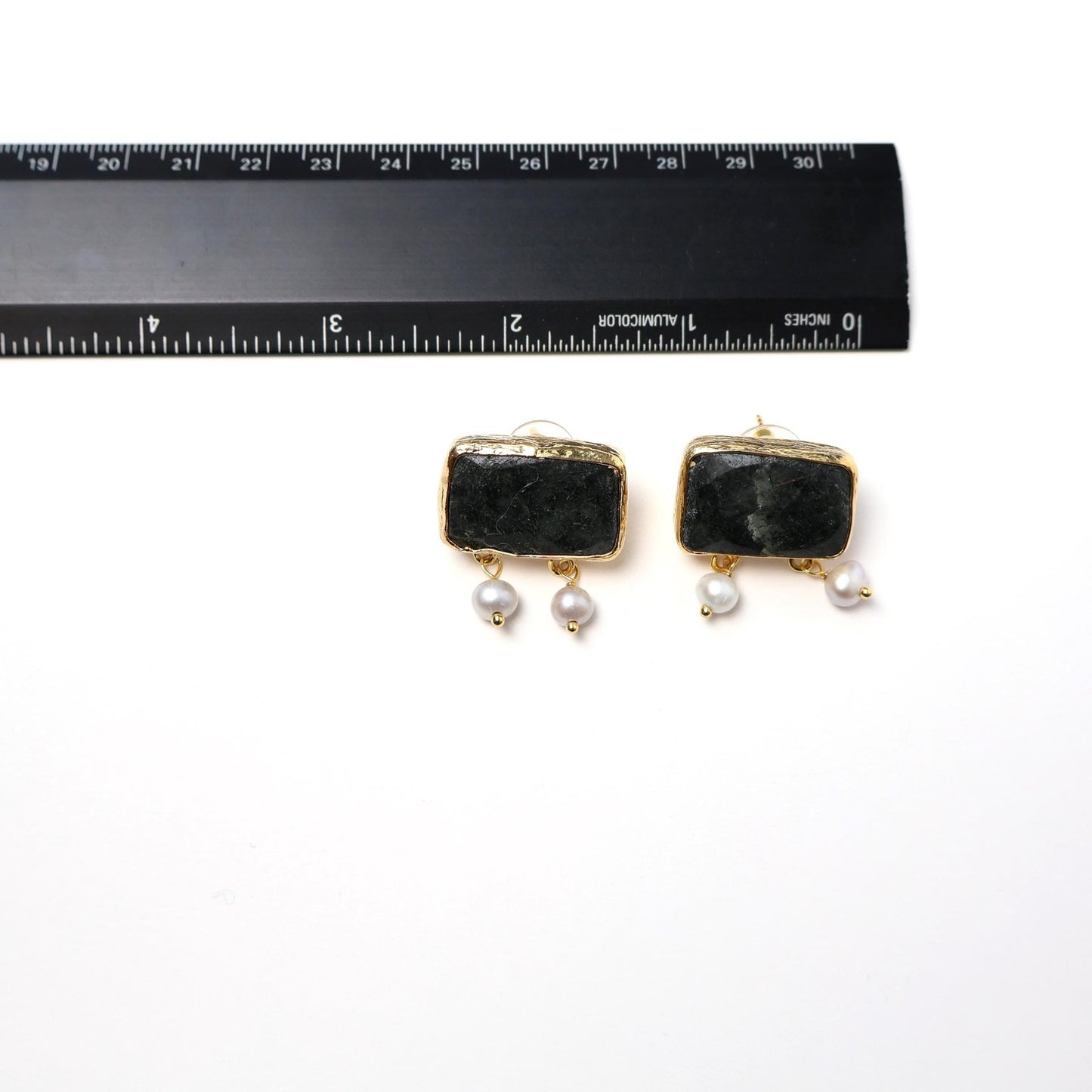 Eclectic Inventory Gold Toned Natural Stone Earrings with Pearl Drop | Jasper Style