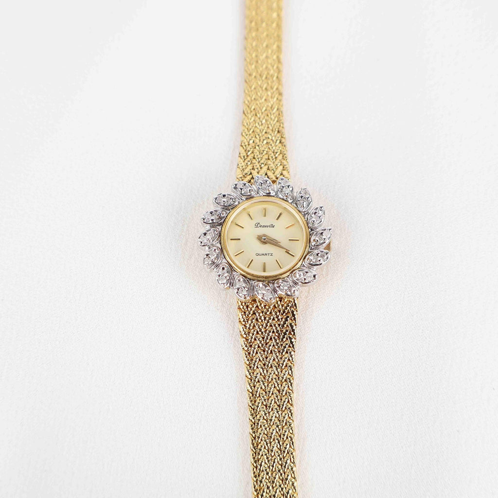 Vintage Deauville Circle Face Watch – Gold Tone Bracelet (Working Battery)