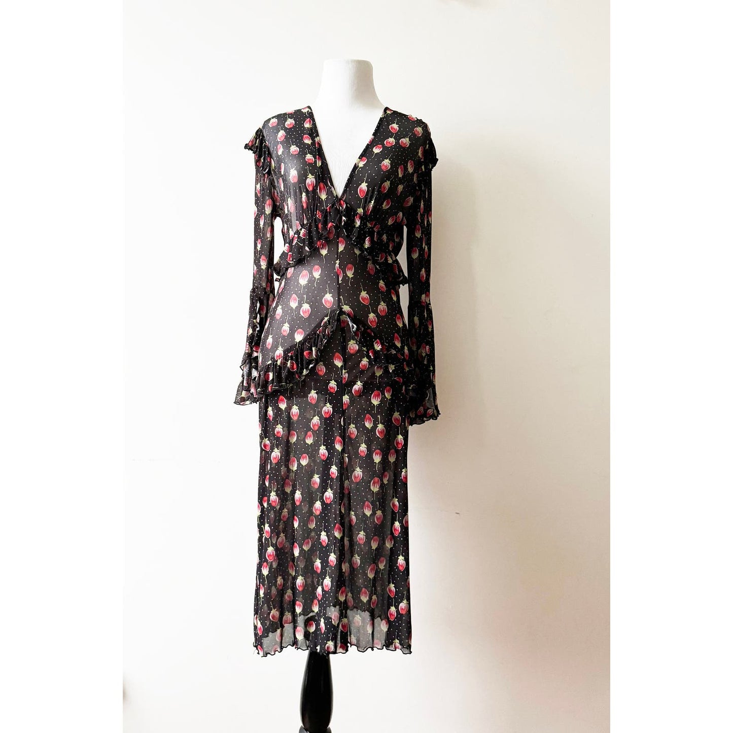 Y2k ANNA SUI Long Sleeve Mesh Floral Dress | Size 8