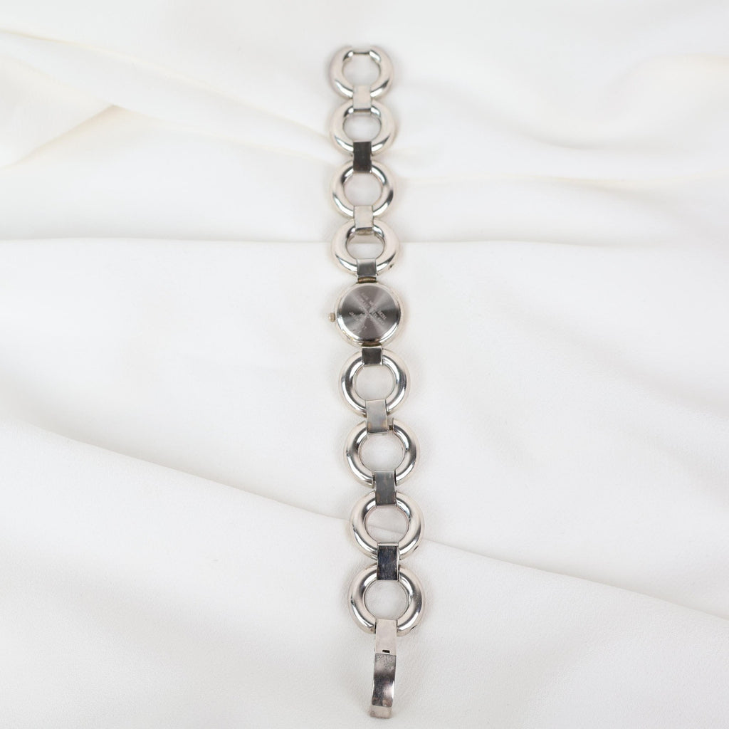 Vintage Silver Anne Klein Watch with Circle Face and Chain