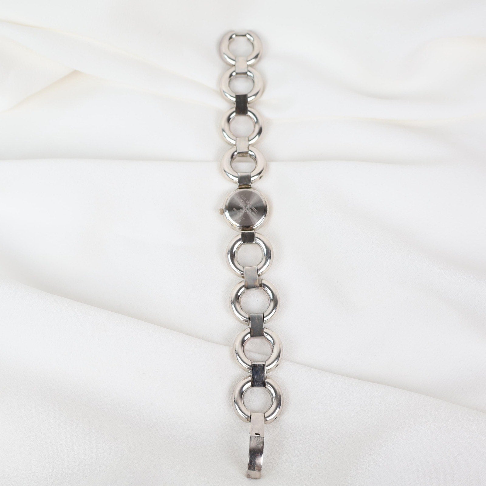 Vintage Silver Anne Klein Watch with Circle Face and Chain