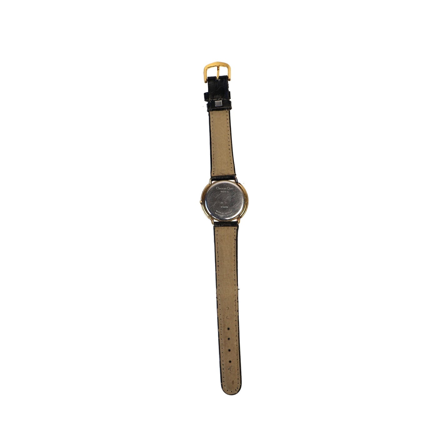 Vintage CD Logo Gold Circle Face Watch with Leather Band | Christian Dior