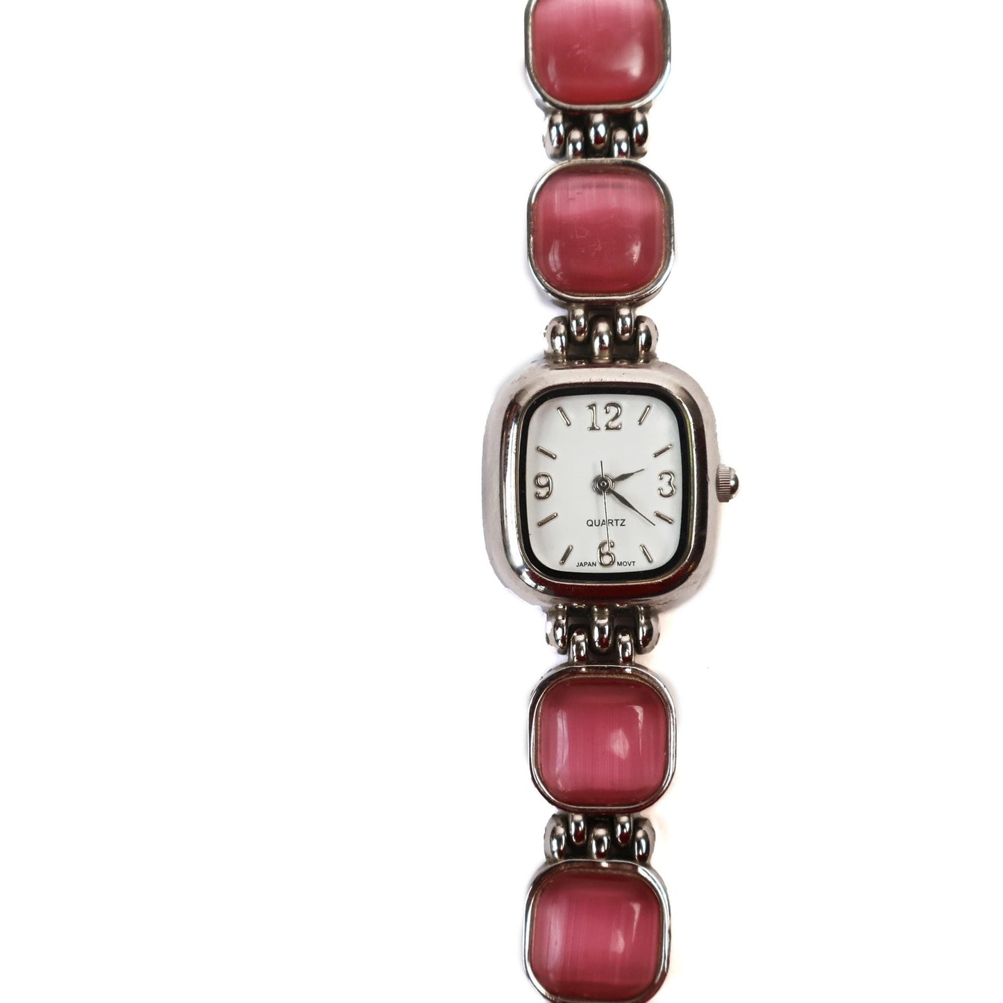 Vintage Silver and Pink Watch with White Square Face | QUARTZ