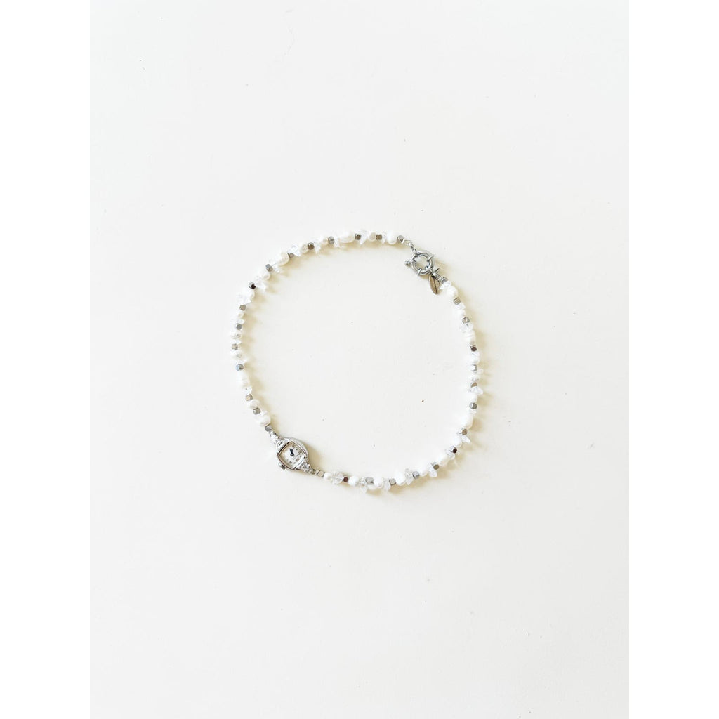 Watch Necklace | Vintage One of a Kind Pearl and Crystal Watch Choker 10K Gold Face by
