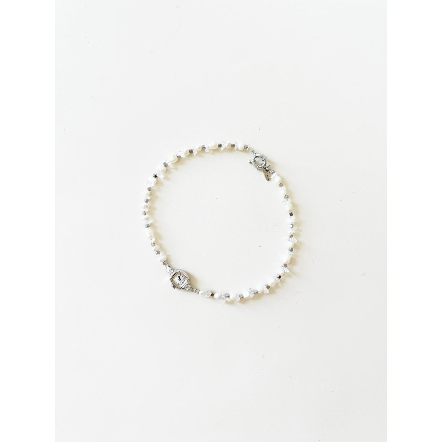 Watch Necklace | Vintage One of a Kind Pearl and Crystal Watch Choker 10K Gold Face by