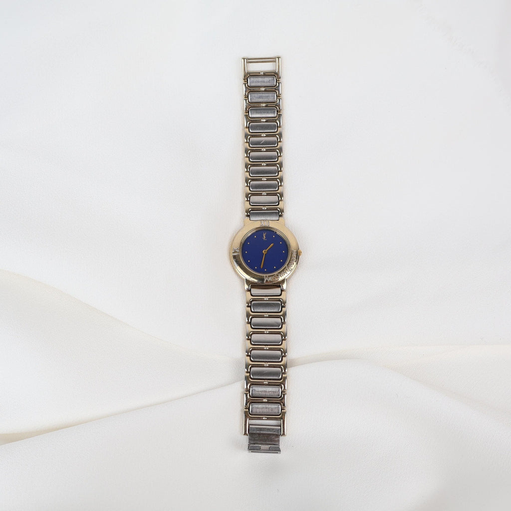 Stunning Two Tone Vintage YSL Watch with Yves Blue Face