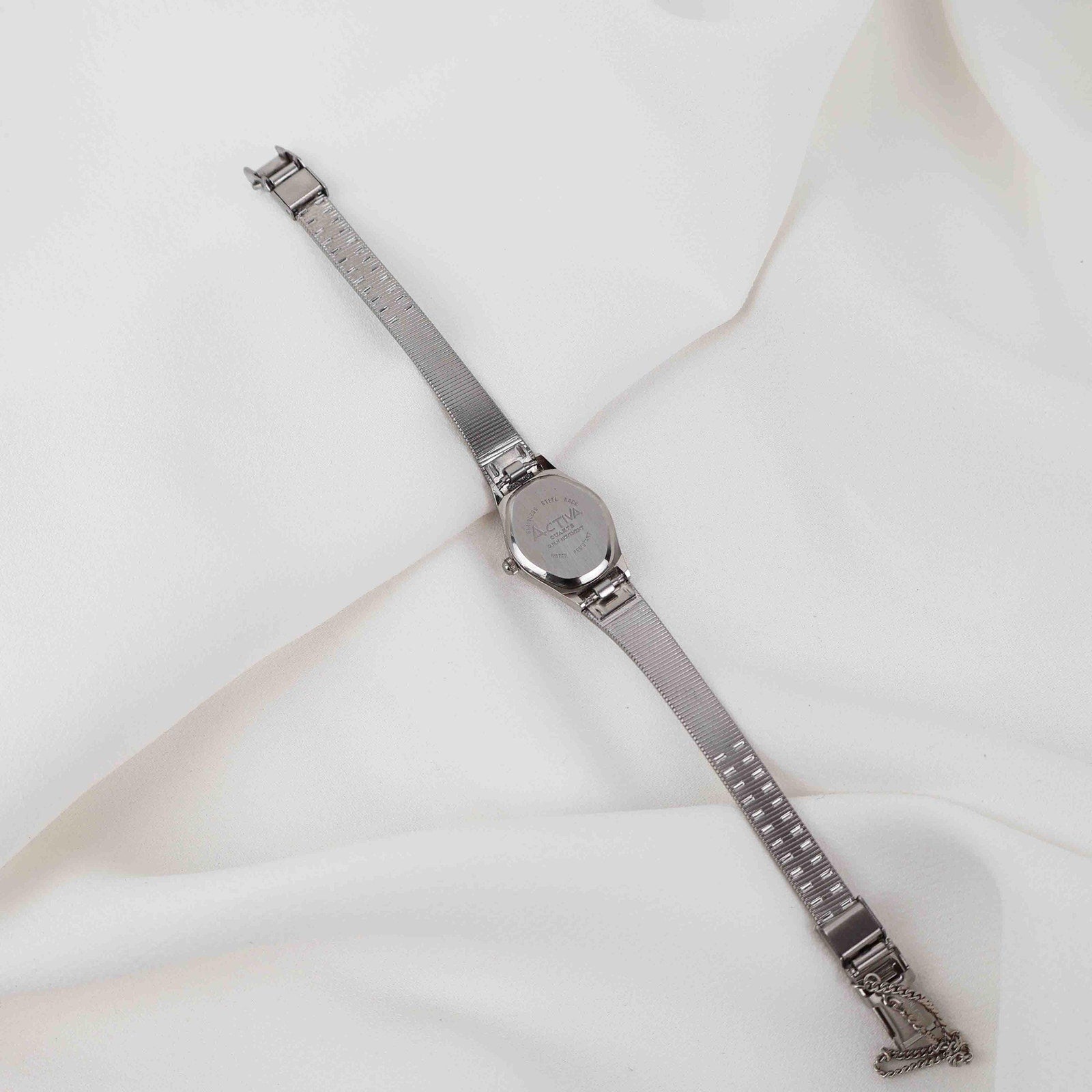 Vintage Activa Silver Tone Quartz Watch with Black Face