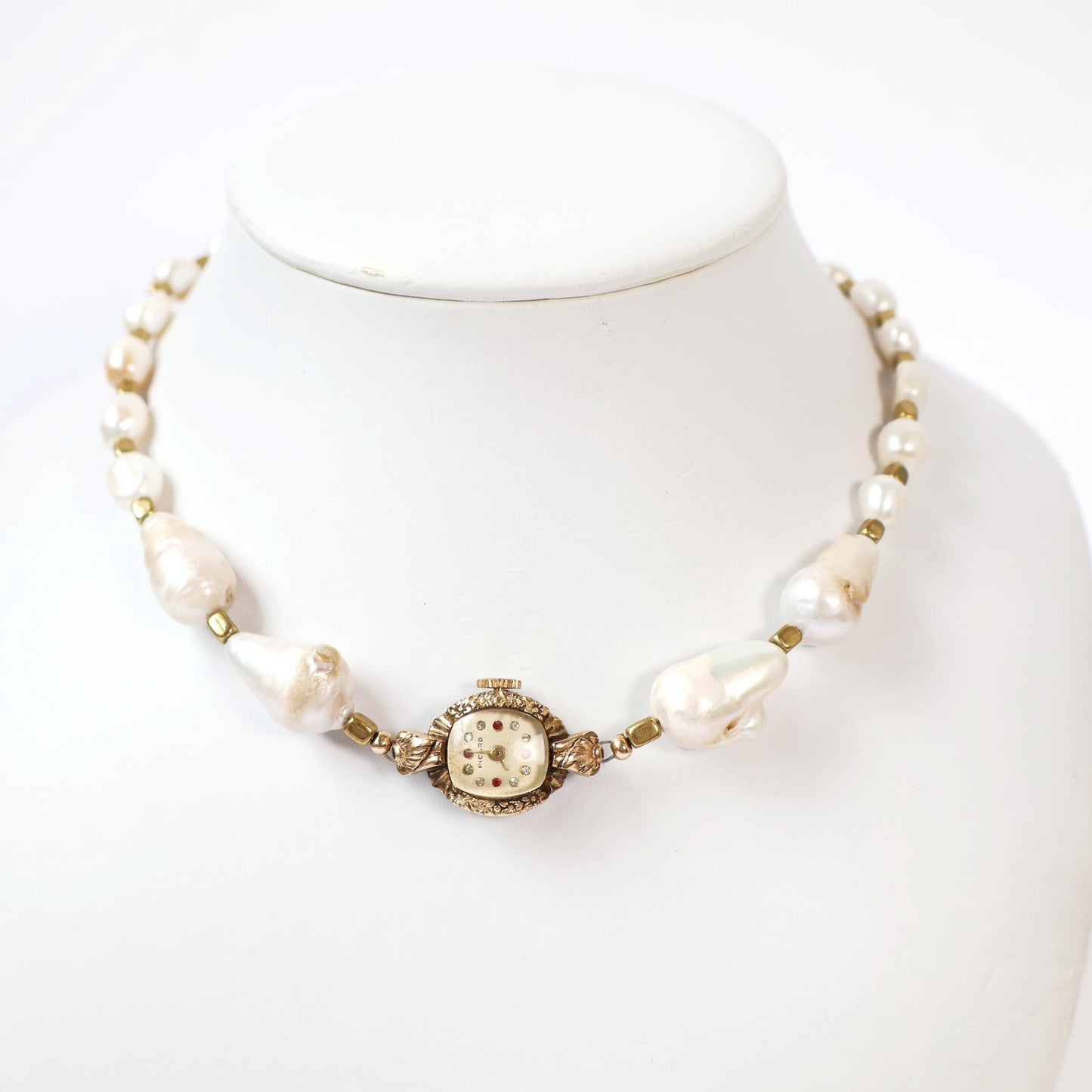 Reworked Gold and Pearl Choker Necklace with Vintage Watch Face (Nonworking) | PICARD