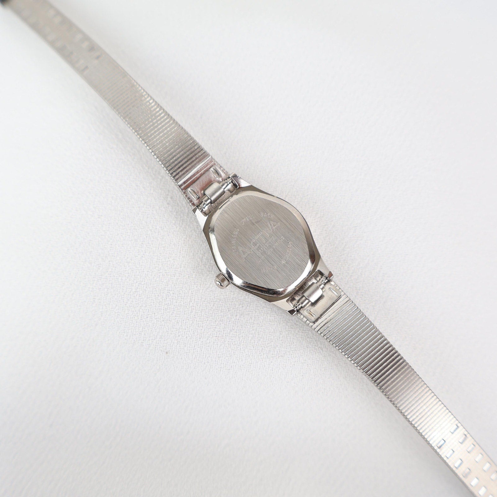 Vintage Activa Silver Tone Quartz Watch with Pink Face