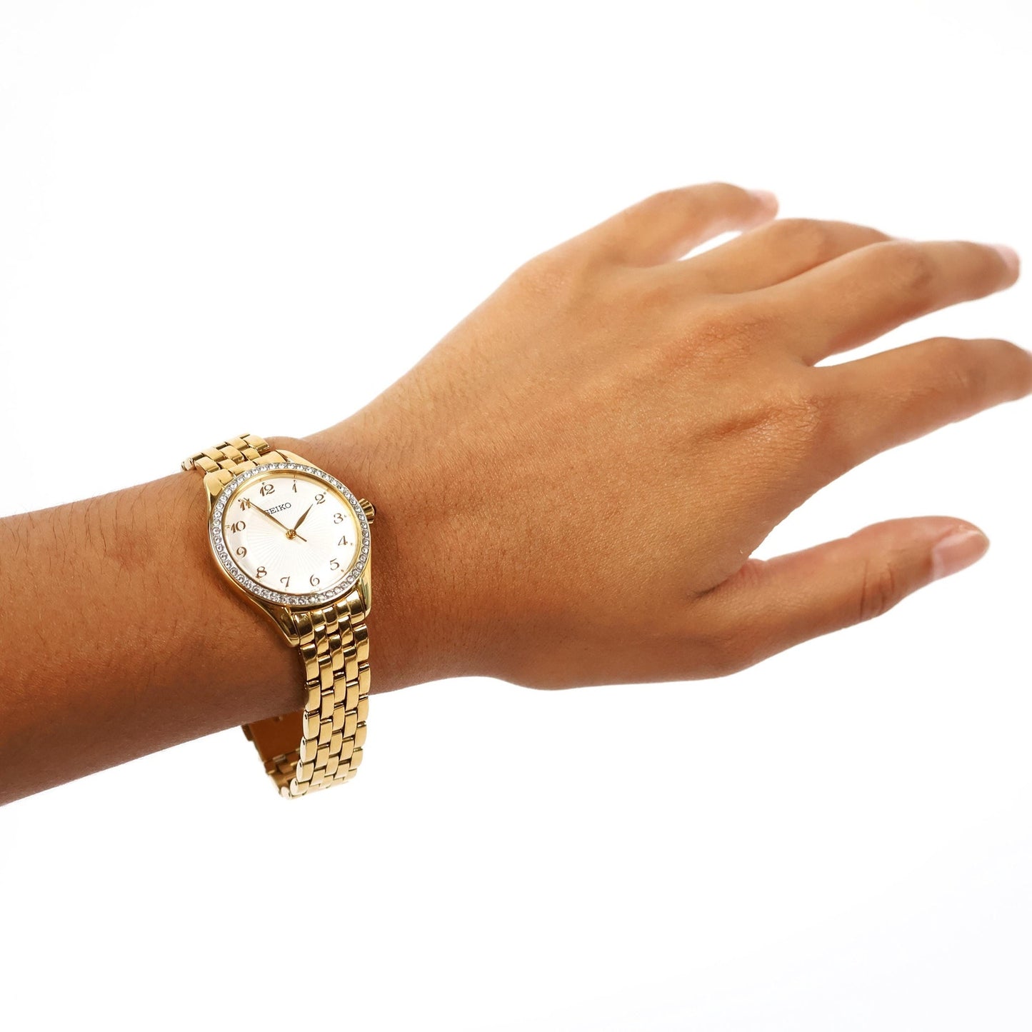 Vintage Gold Watch with White Round Face | SEIKO