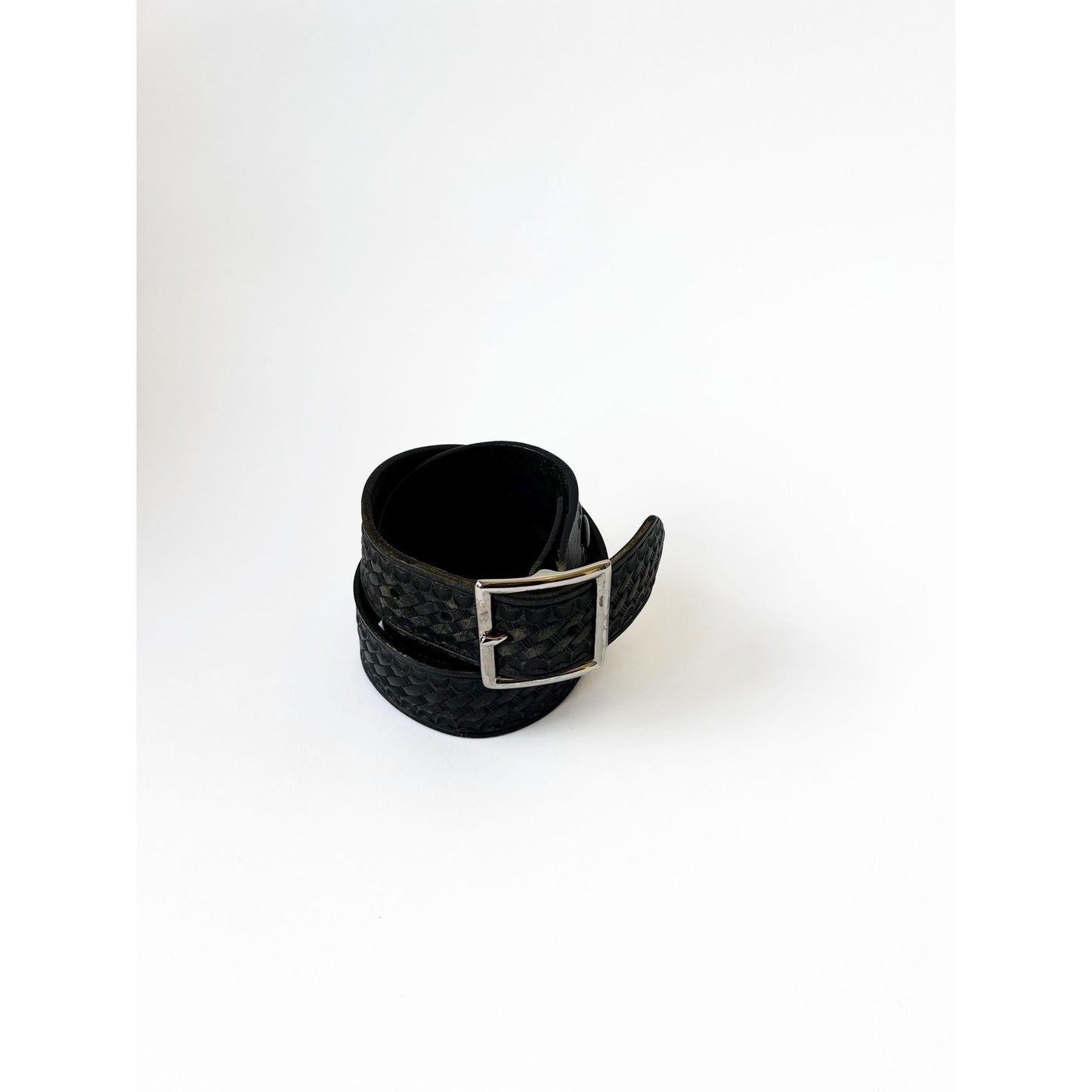 Vintage Black Genuine Leather Texture Embossed Belt