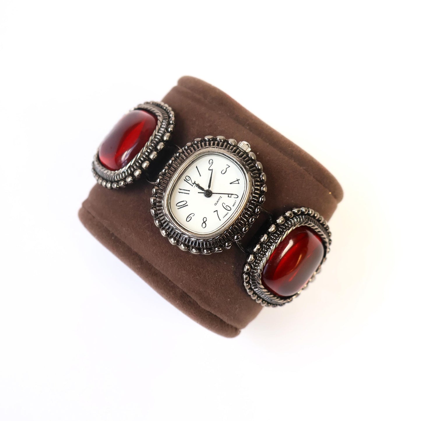 Vintage Silver and Red Watch with White Rectangle Face | QUARTZ