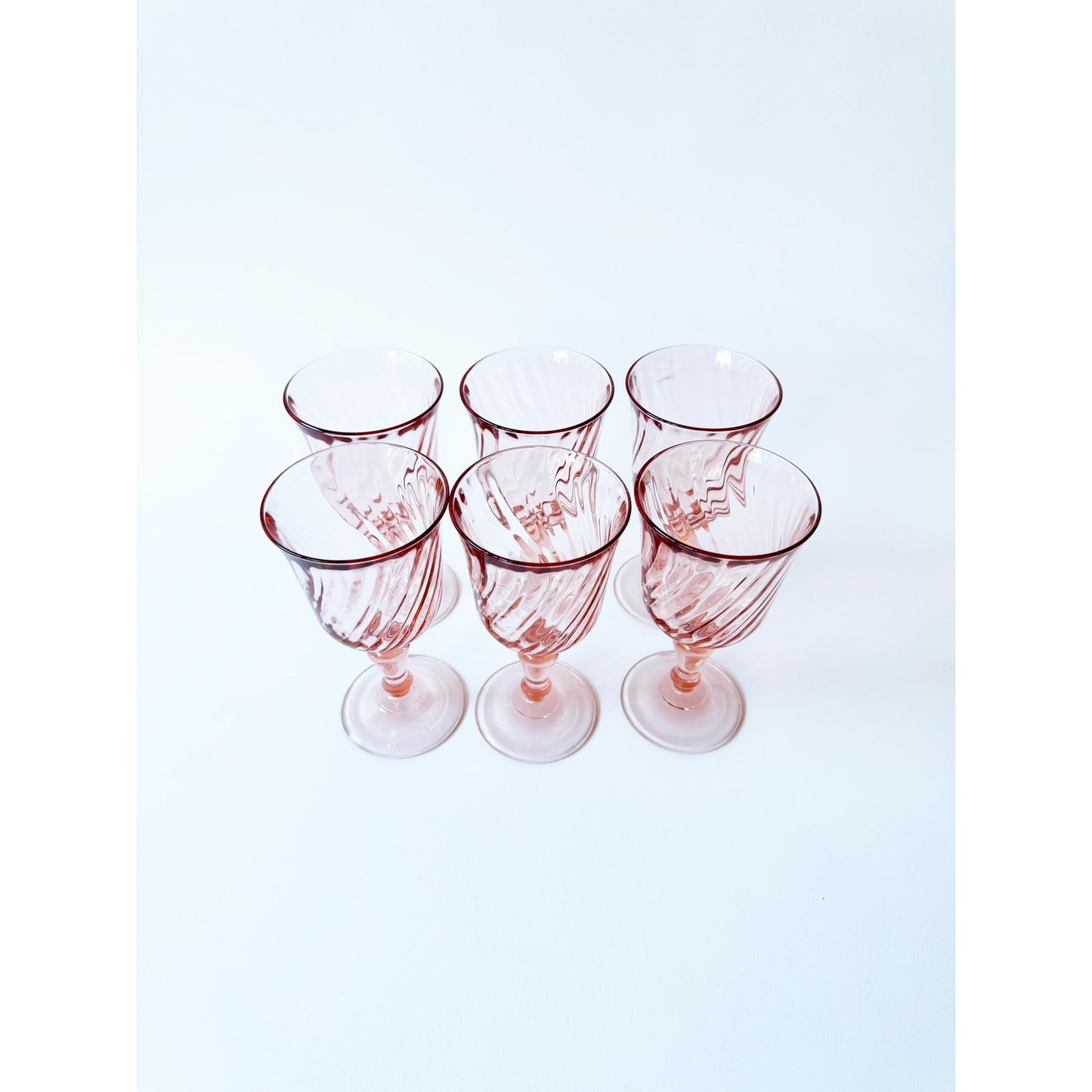 Vintage Pink Glass Twist Set of 6 Glassware | Classic Light Pink Wine Glass