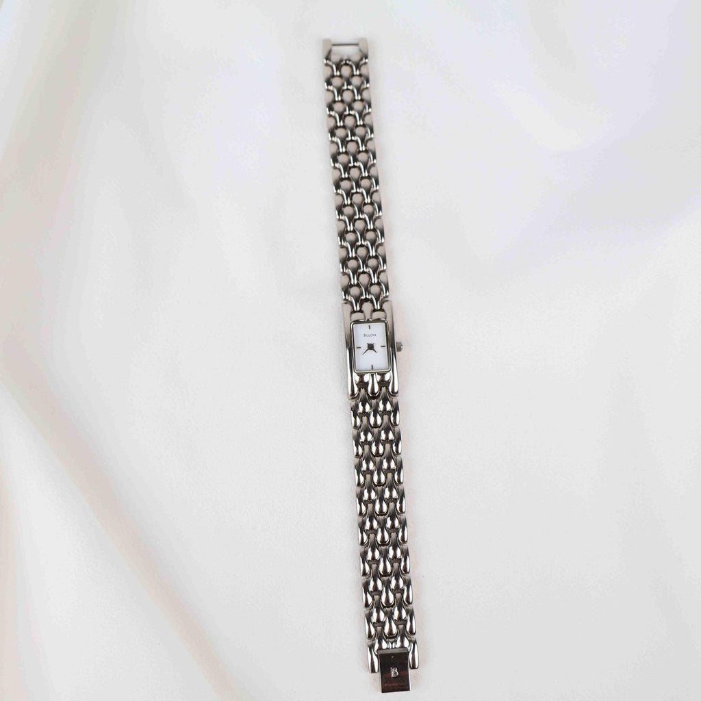 Vintage Silver Tone Bulova Watch with Rectangle Watch Face
