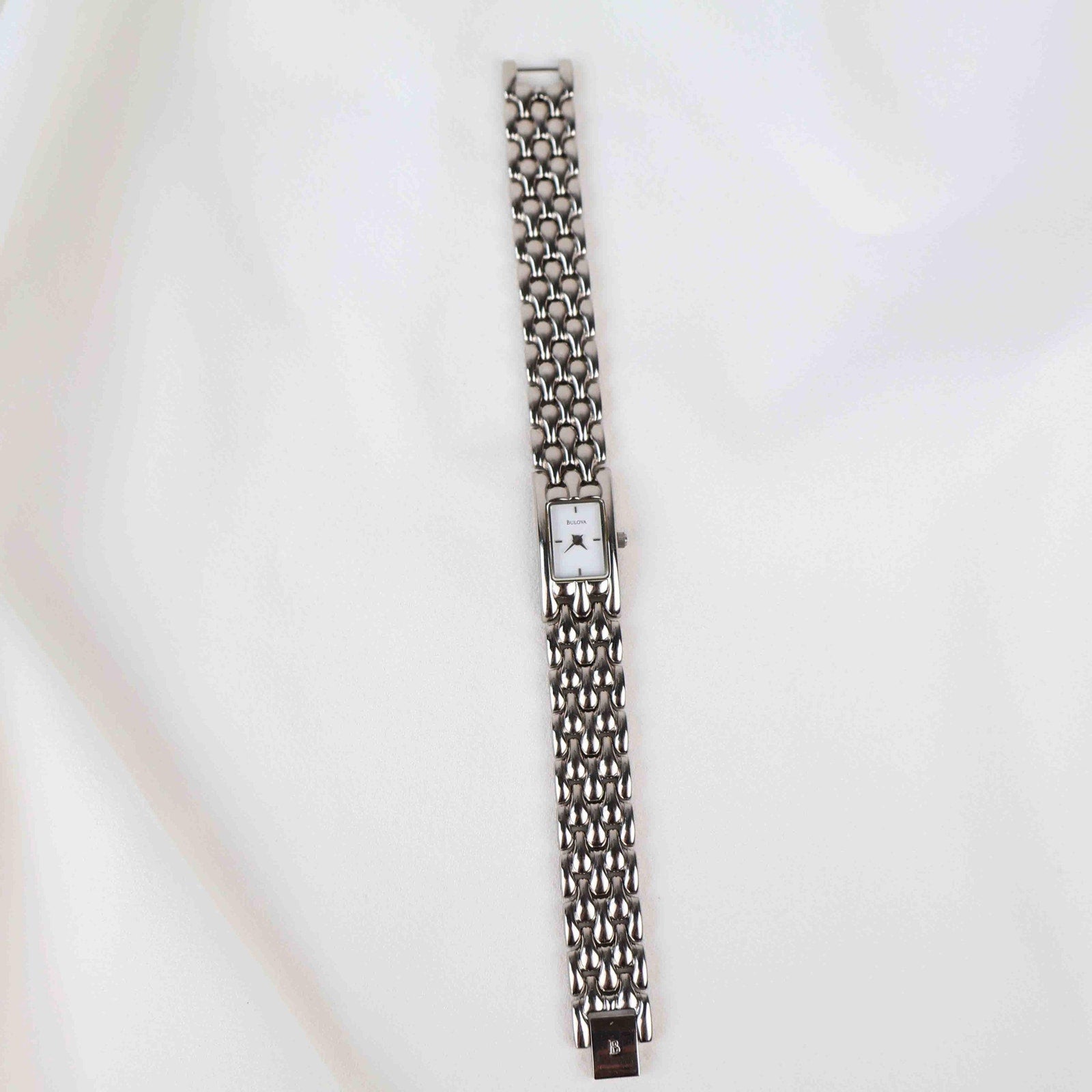 Vintage Silver Tone Bulova Watch with Rectangle Watch Face