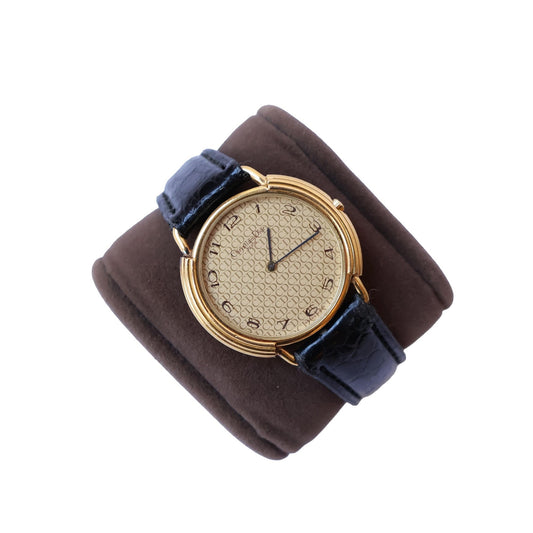 Vintage CD Logo Gold Circle Face Watch with Leather Band | Christian Dior