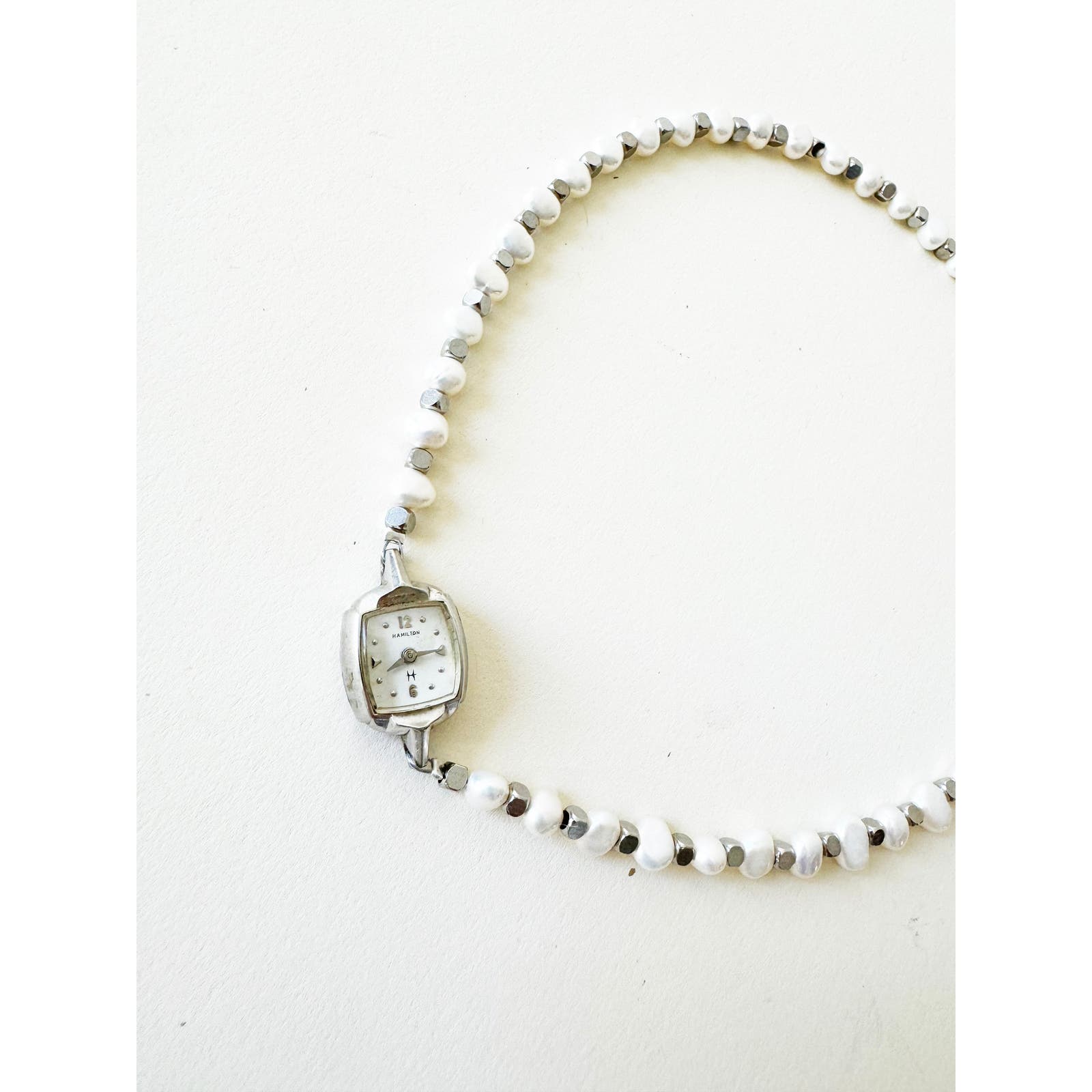 Watch Necklace | Vintage One of a Kind Pearl Watch Choker 10K White Gold Face
