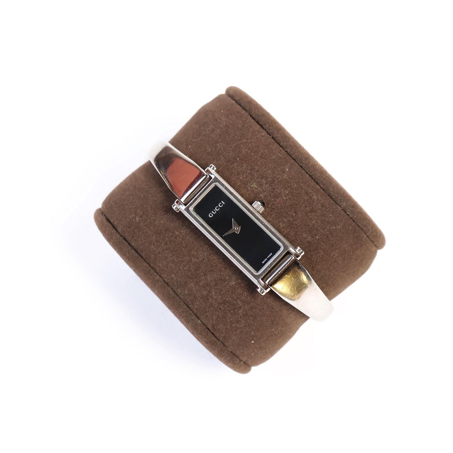 Vintage Silver 1500L Bangle Watch with Black Face | GUCCI