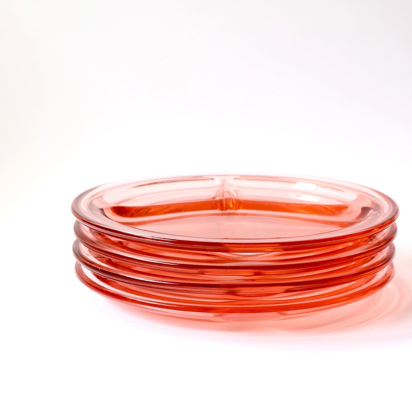 Vintage Pink Glass Plates: MCM Divided Platters, Set of 4