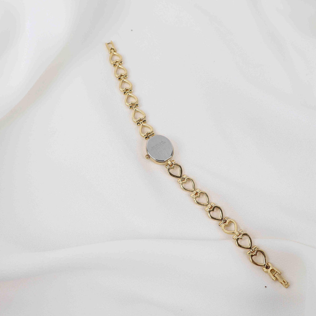 Vintage Armitron Oval Face Watch – Gold Tone Heart Bracelet (Working Battery)