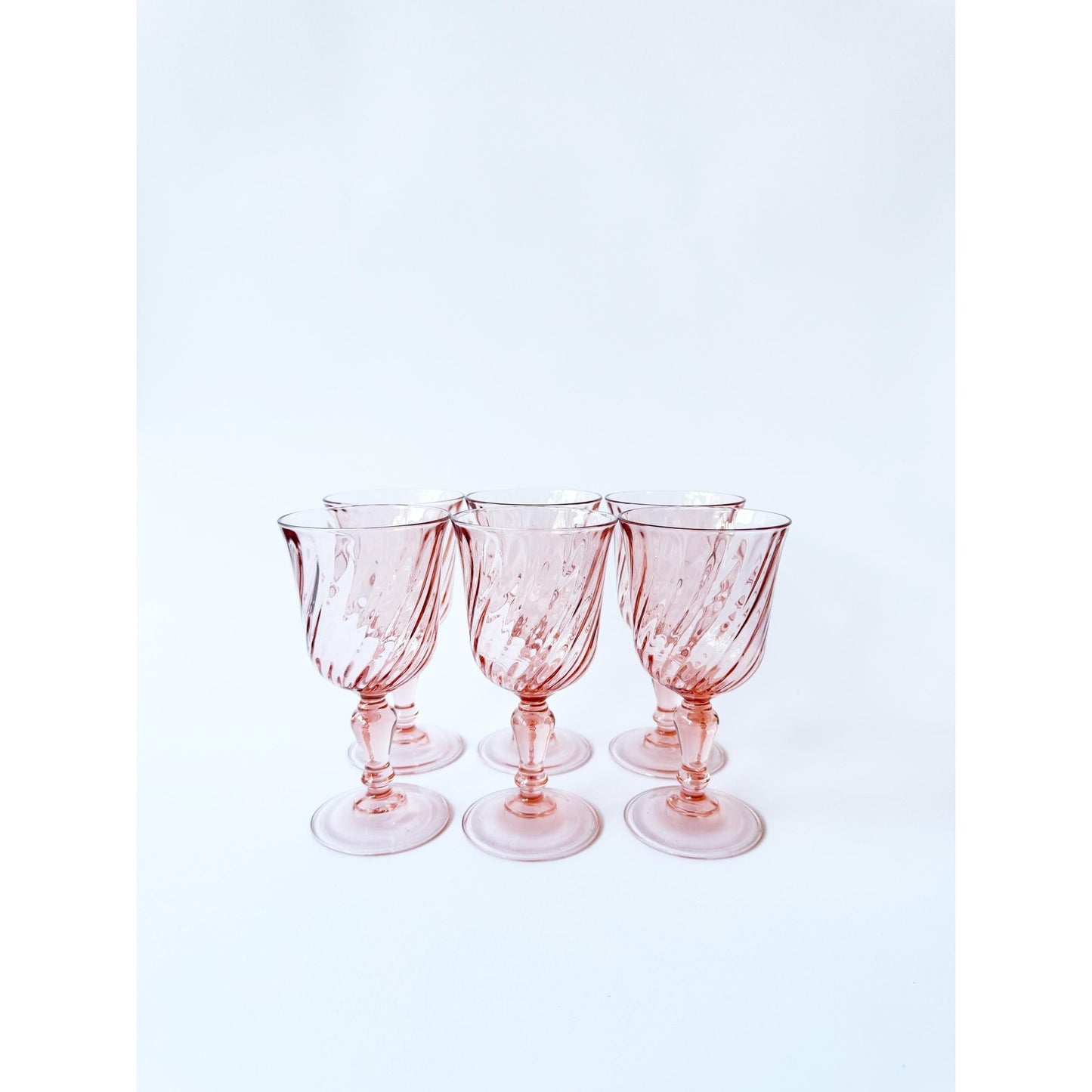 Vintage Pink Glass Twist Set of 6 Glassware | Classic Light Pink Wine Glass