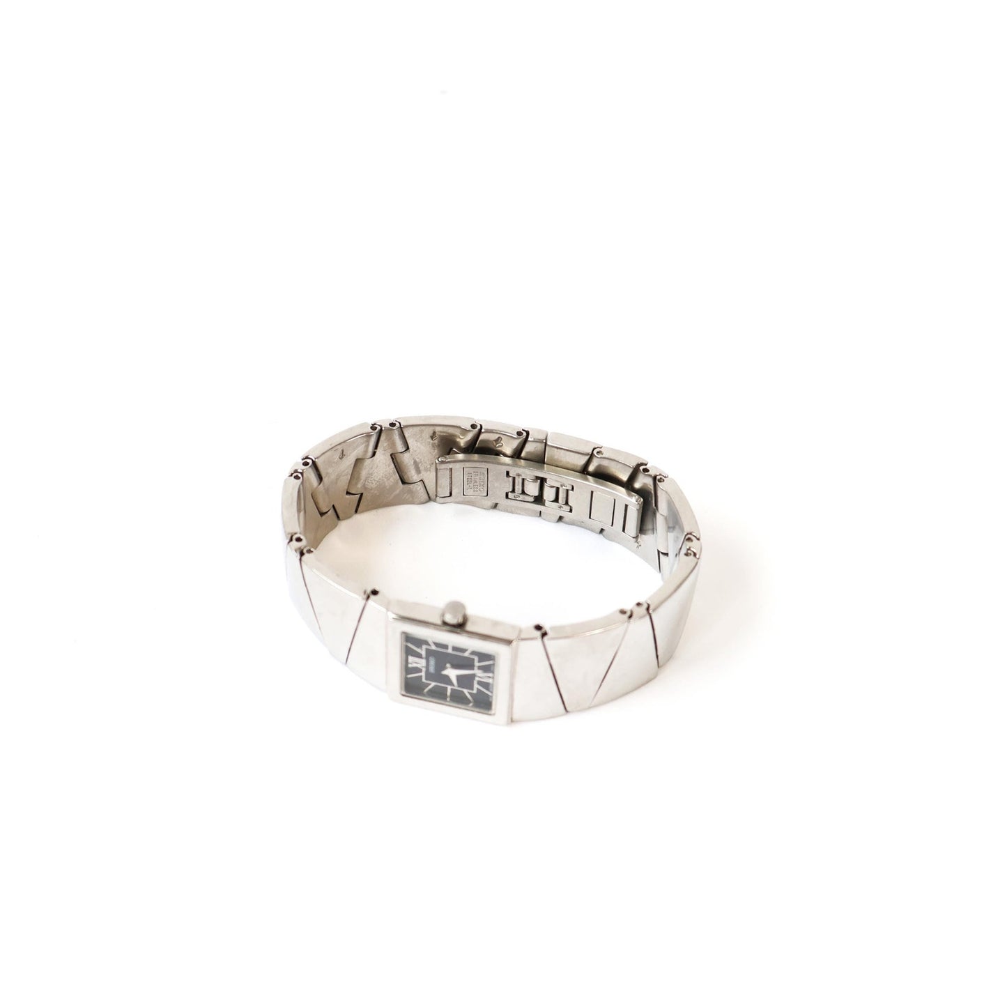 Vintage Silver Watch with Black Square Face | SEIKO
