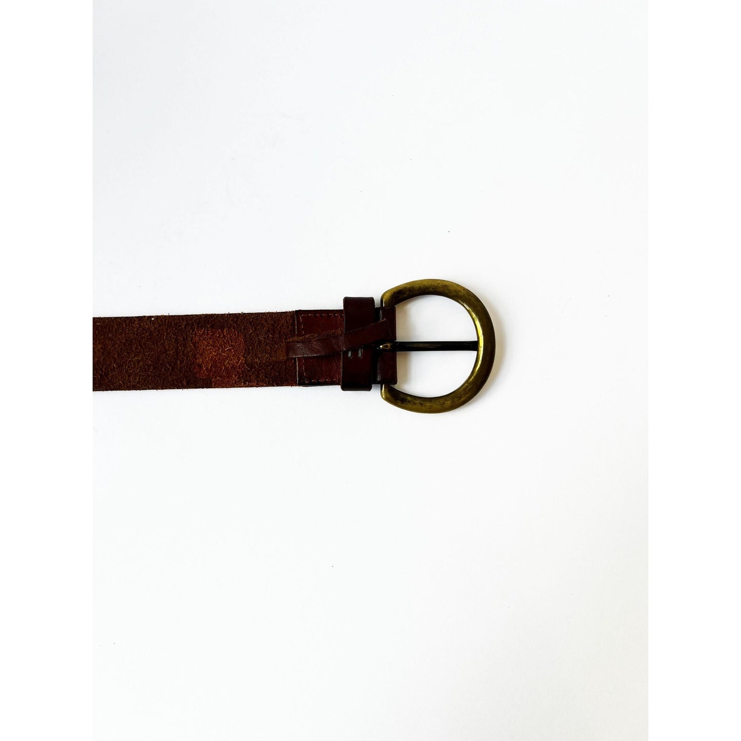 Vintage Brown Genuine Leather Belt with Gold Buckle