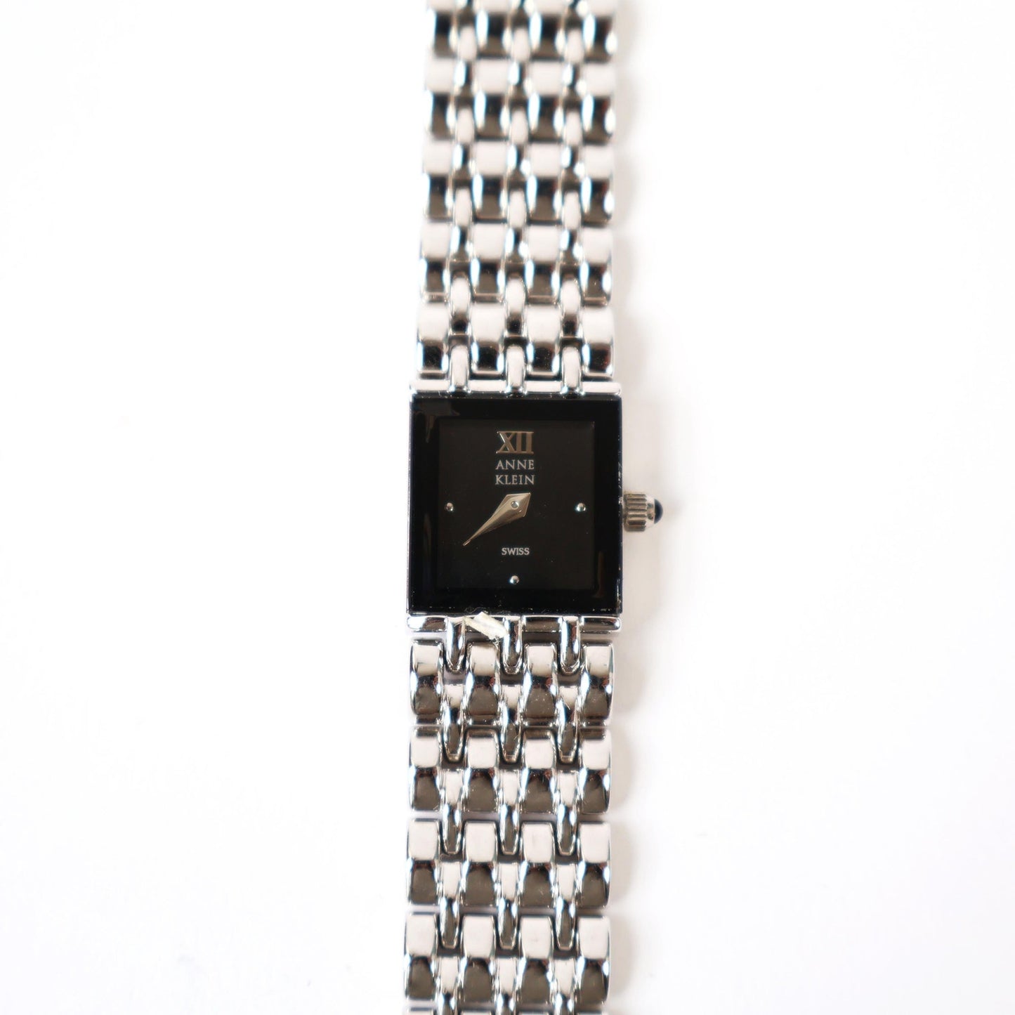 Vintage Silver Watch with Black Square Face | ANNE KLEIN