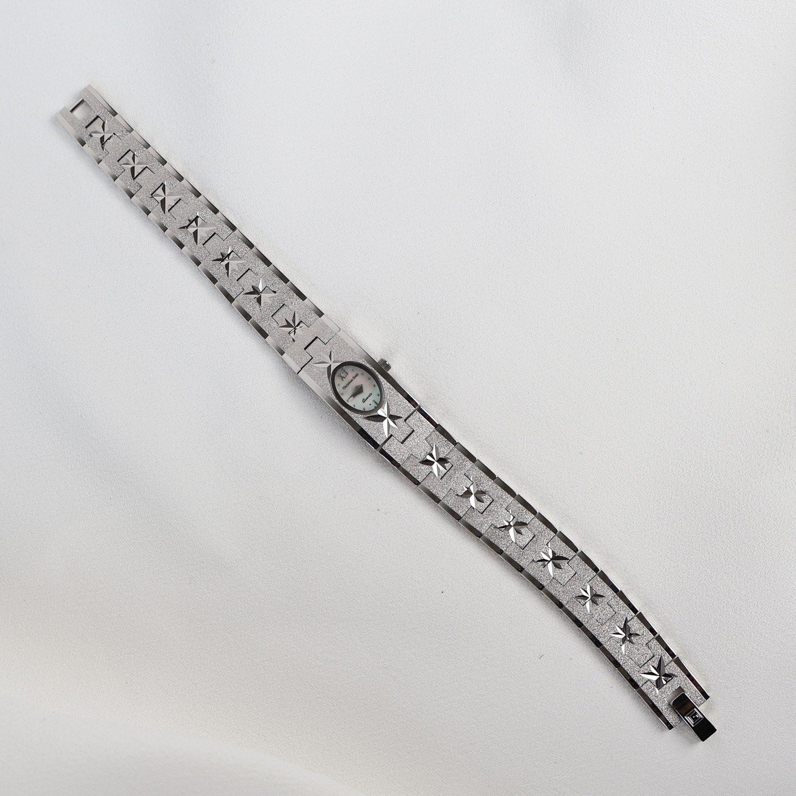 Vintage 18k White Gold Plated Christian Gold Star Engraved Watch