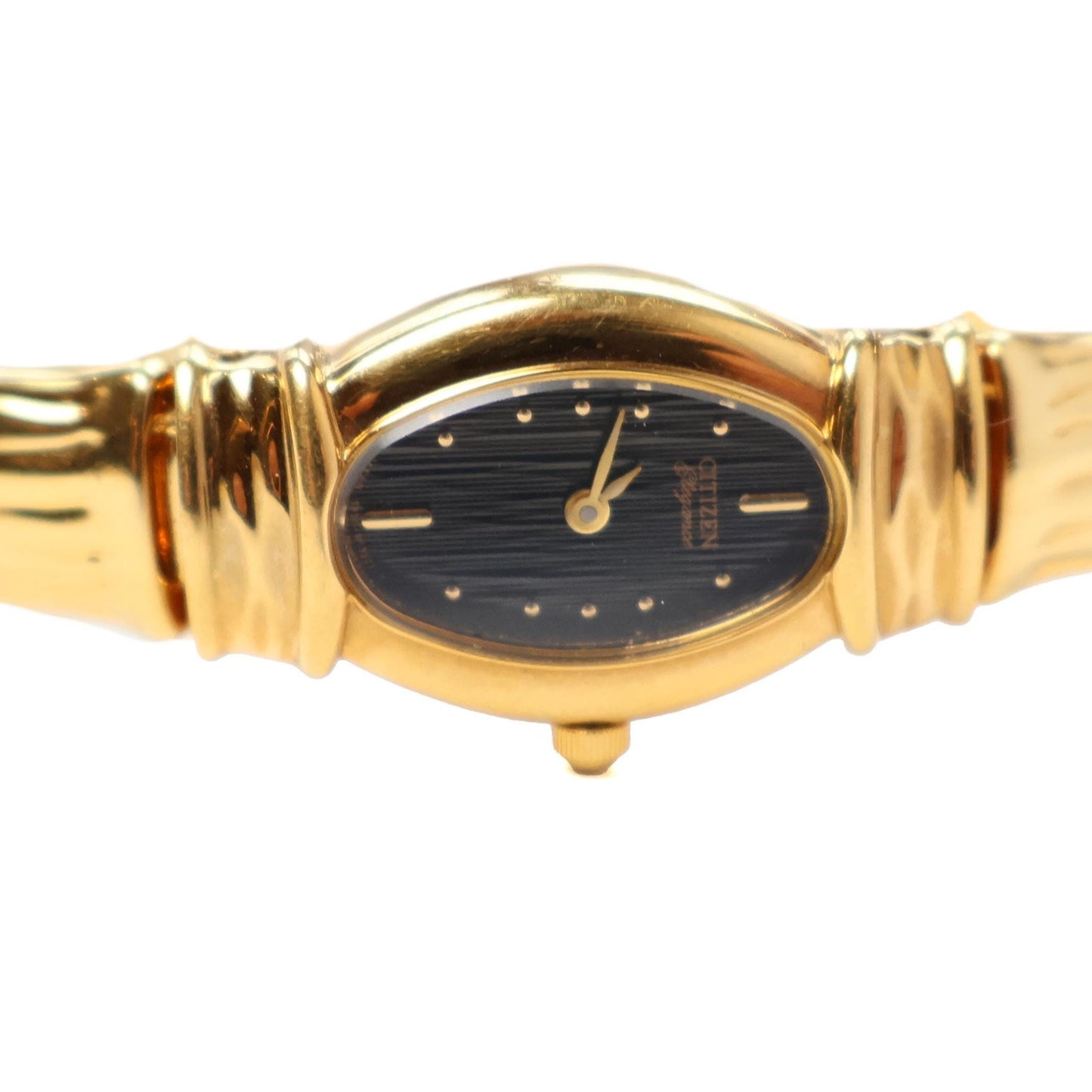 Vintage Gold Cuff Watch with Black Oval Face | CITIZEN