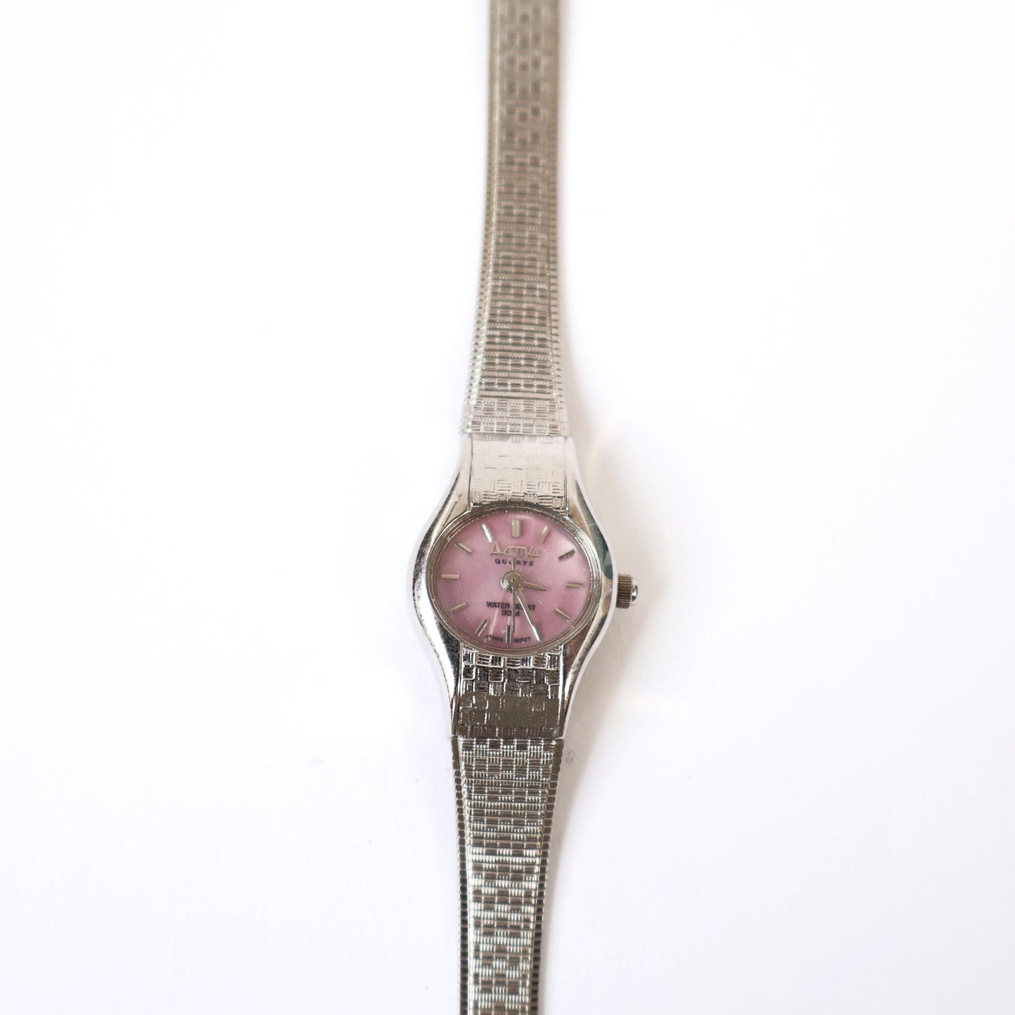 Vintage Silver Watch with Pink Round Face | ACTIVA