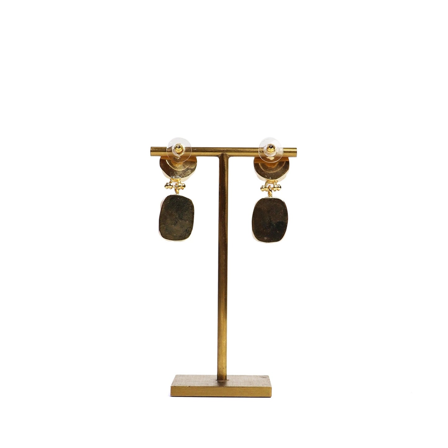 Eclectic Inventory Gold Toned Natural Stone Drop Earrings | Baroque Pearl and Agate Style