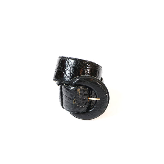 Vintage Black Genuine Leather Alligator Texture Belt