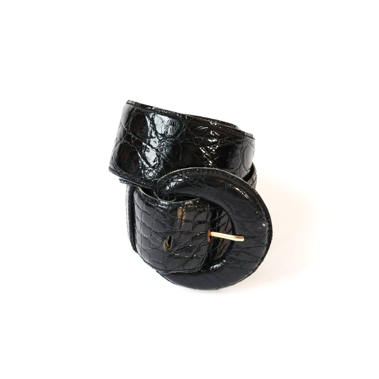 Vintage Black Genuine Leather Alligator Texture Belt