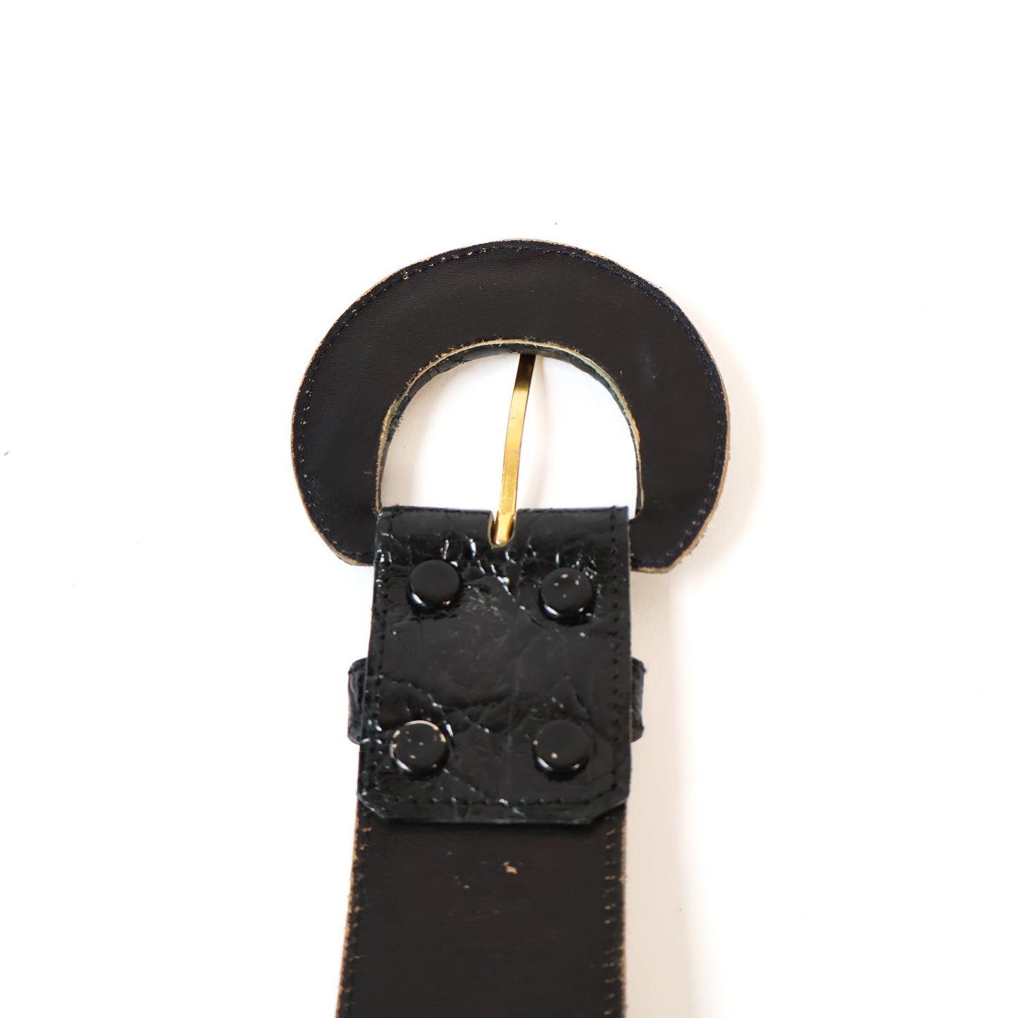 Vintage Black Genuine Leather Alligator Texture Belt